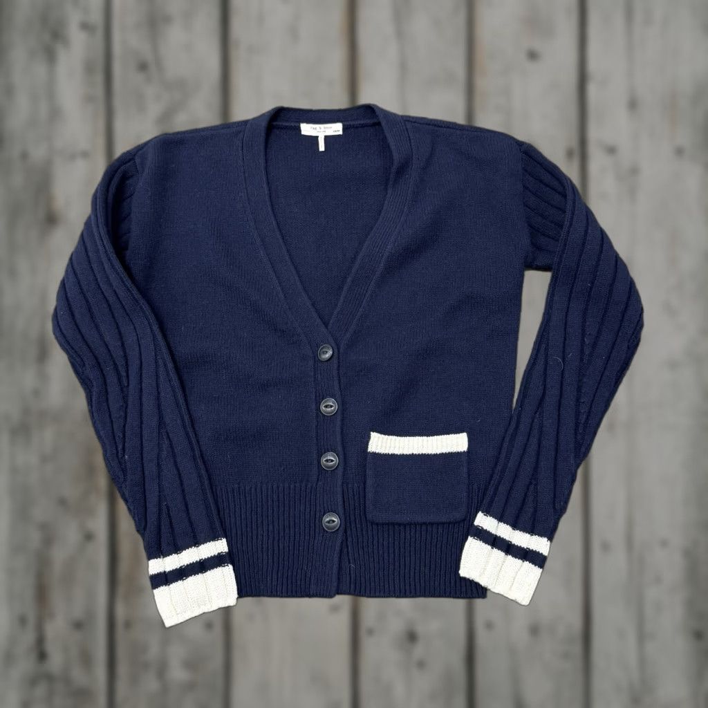 Rag & Bone RAG & BONE Navy Blue White Cardigan Sweater Women's XS Regular Size XS / US 0-2 / IT 36-38 - 1 Thumbnail