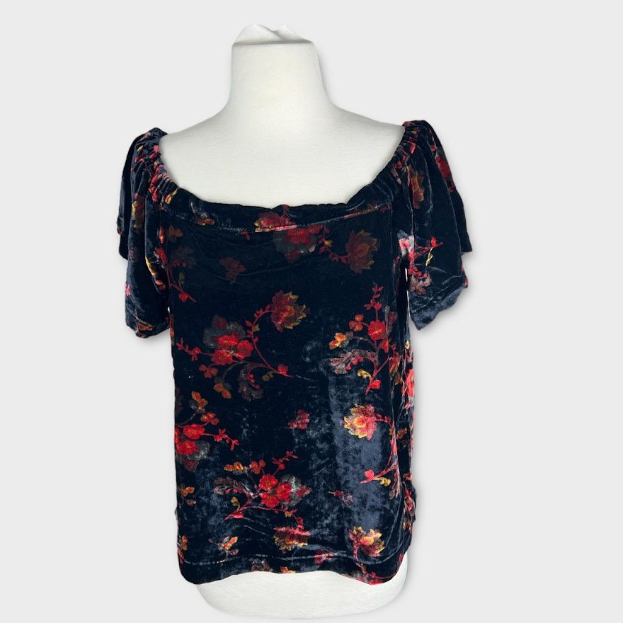 Ann Taylor LOFT | Floral Velvet Off The Shoulder Top | Small Size S / US 4 / IT 40 - 6 Thumbnail
