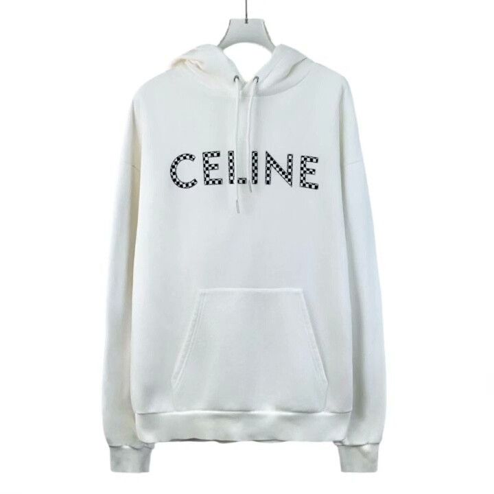 Celine Celine White Logo Checkerboard Beaded Cotton Hoodie Size S / US 4 / IT 40 - 1 Thumbnail