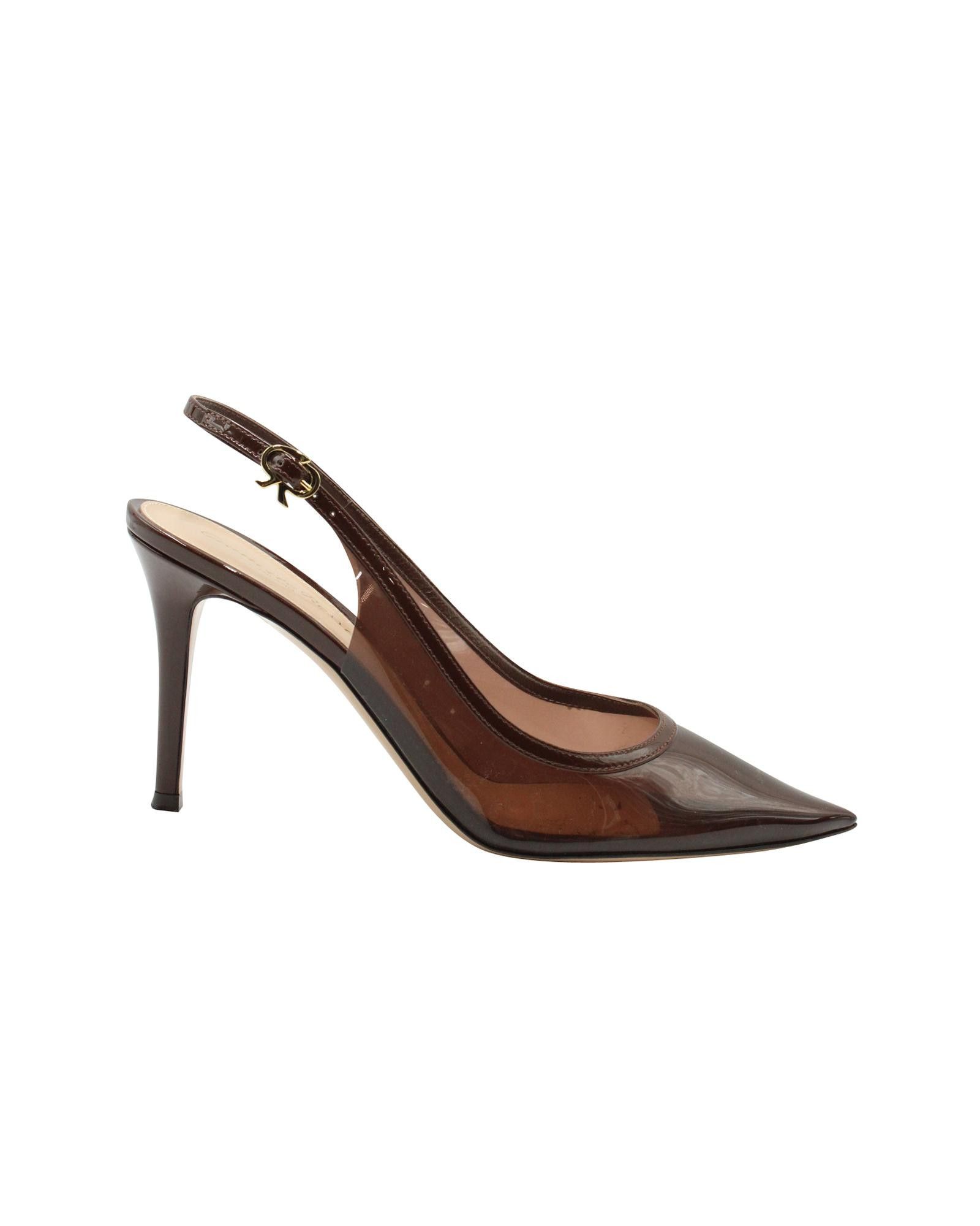image of Sleek Brown Leather Pump With Pvc Trim By Gianvito Rossi Shoes, Women's (Size 9)