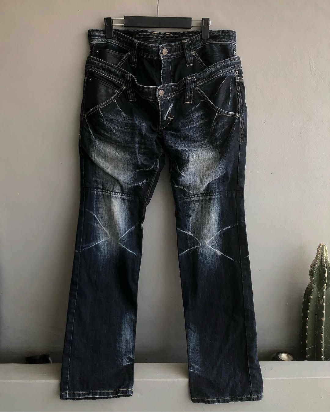 Japanese Brand × PPFM × Seditionaries PPFM Double Waist Distressed Denim Punk Style Blue Size US 35 - 3 Thumbnail