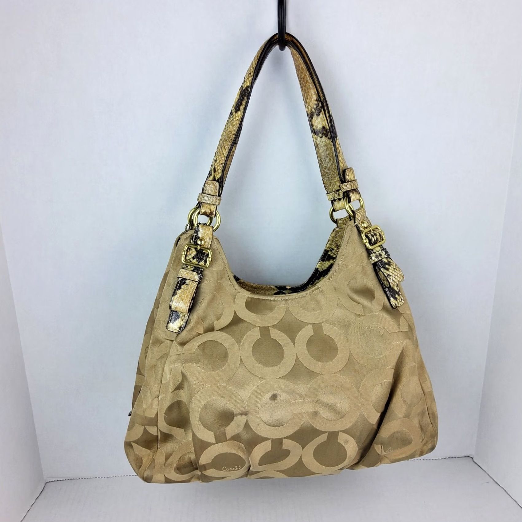Coach Coach Op Art Snake Trim Shoulder Bag Purse, Signature 17689, Brown, Women, Fabric, Shoulder Bag, Snake Theme, 14x9.5x4, Pre-owned Size ONE SIZE - 6 Thumbnail