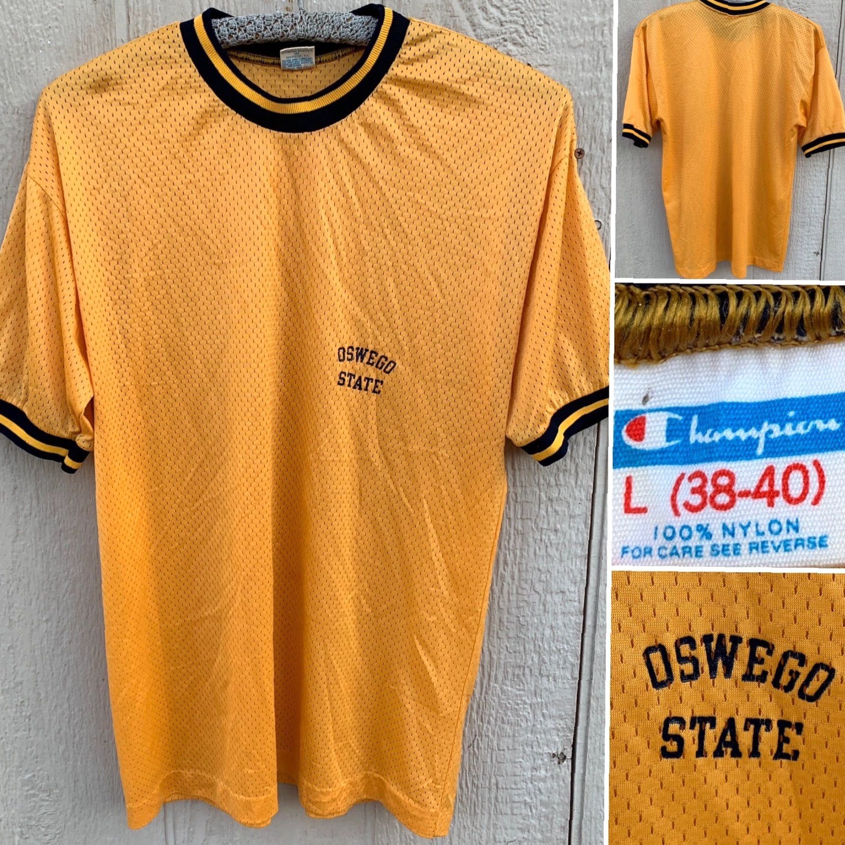 Champion VINTAGE Champion Oswego State Nylon Ringer Tee Graphic T Shirt Jersey Blue Bar L Shirt Men Yellow 1970s Women? Size US L / EU 52-54 / 3 - 2 Thumbnail