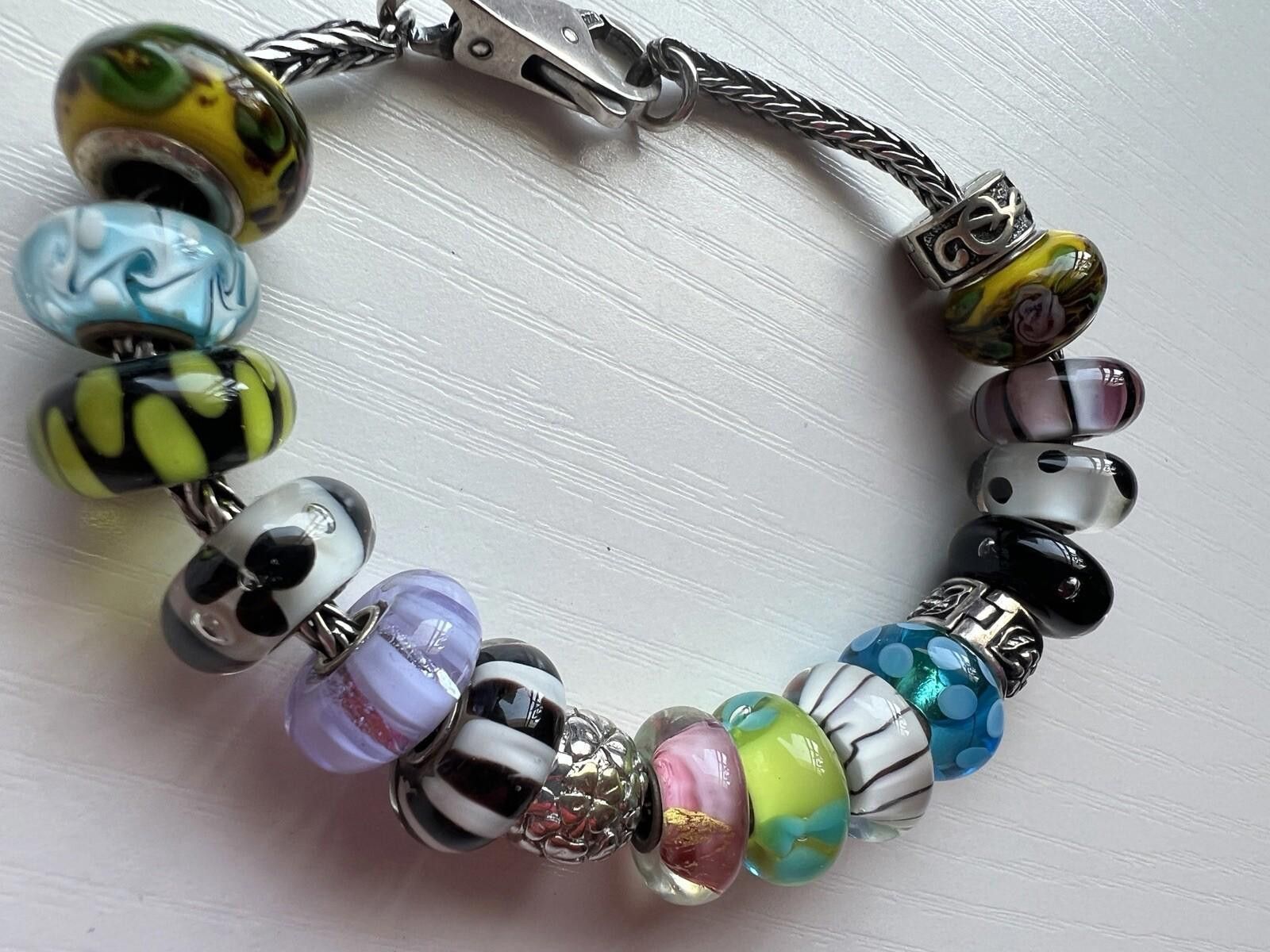 pandora Trollbead CHARM Bracelet 14 Glass & 3 Silver .925 Sterling Size ONE SIZE - 2 Thumbnail
