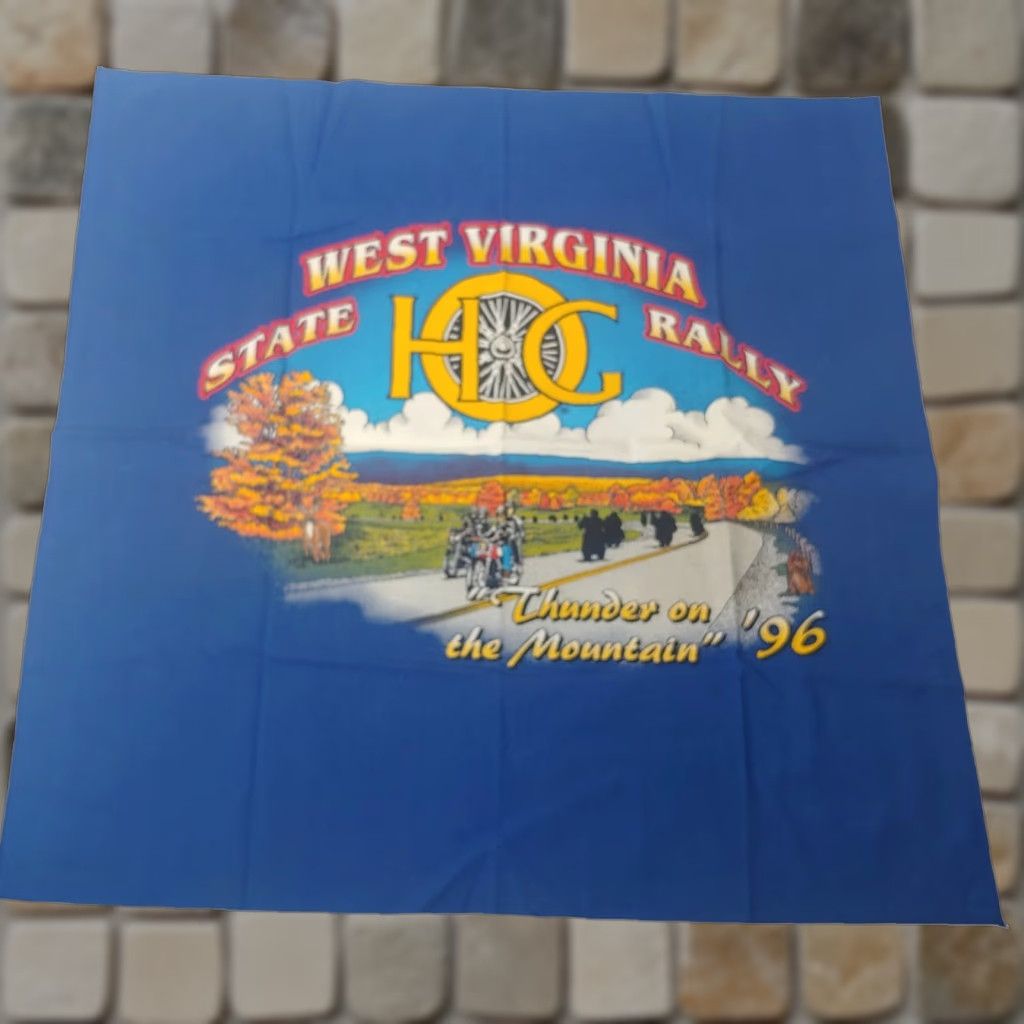 The Mountain VINTAGE WV HOG Bandana Scarf Thunder On The Mountain Blue 1996 Men's 20.5" Size ONE SIZE - 1 Thumbnail