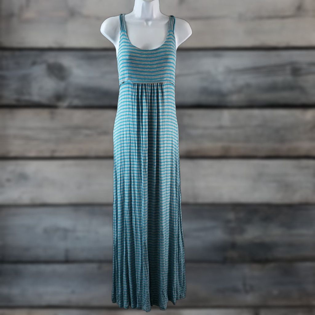 Calvin Klein Calvin Klein Maxi Dress Womens Sz 4 Gray Blue Stripe Scoop Neck Sleeveless Rayon Blend Long Dress Size S / US 4 / IT 40 - 1 Thumbnail