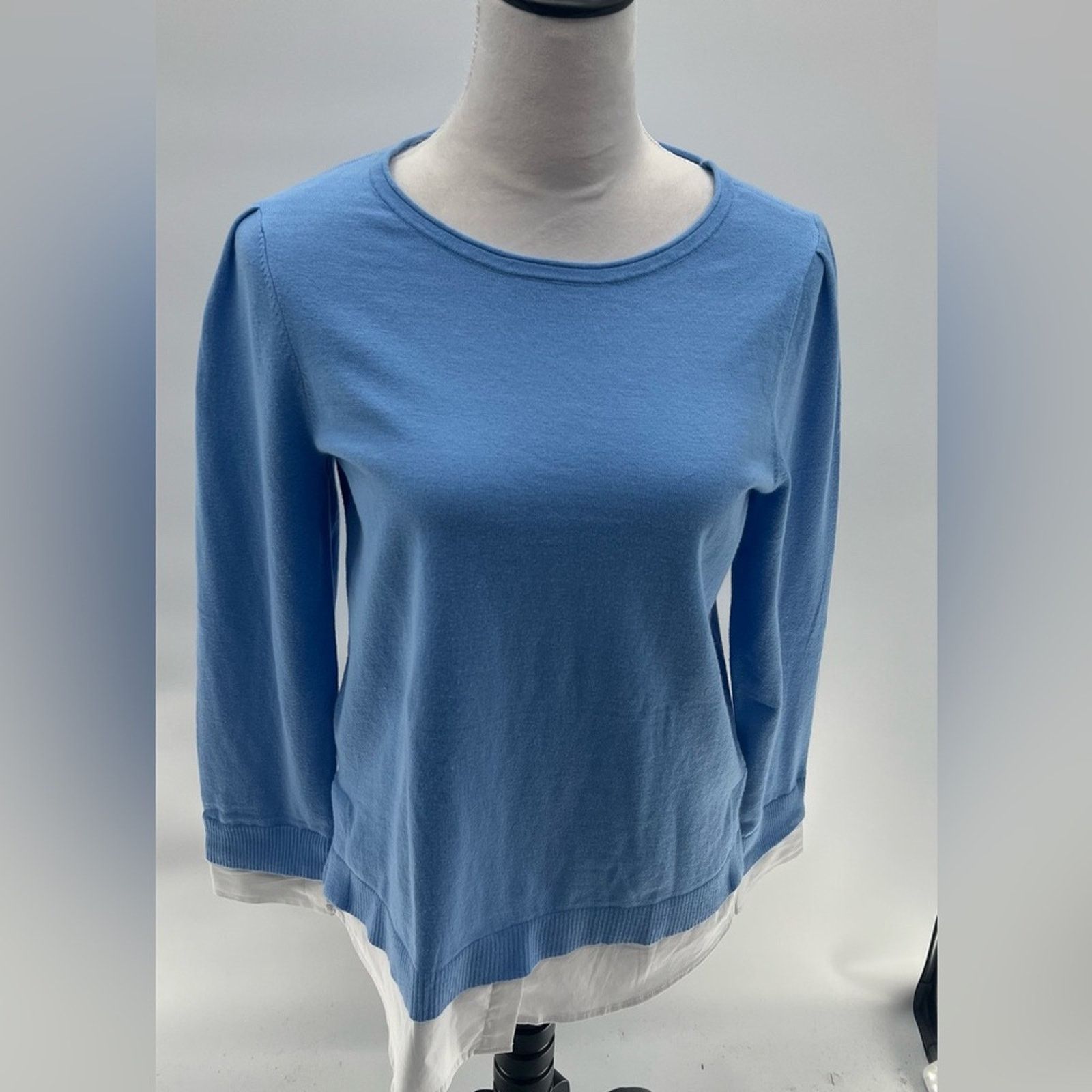 Chicos Chico's Woven Shirt Detail Knit Sweater Sz 0 (S) Size S / US 4 / IT 40 - 8 Thumbnail