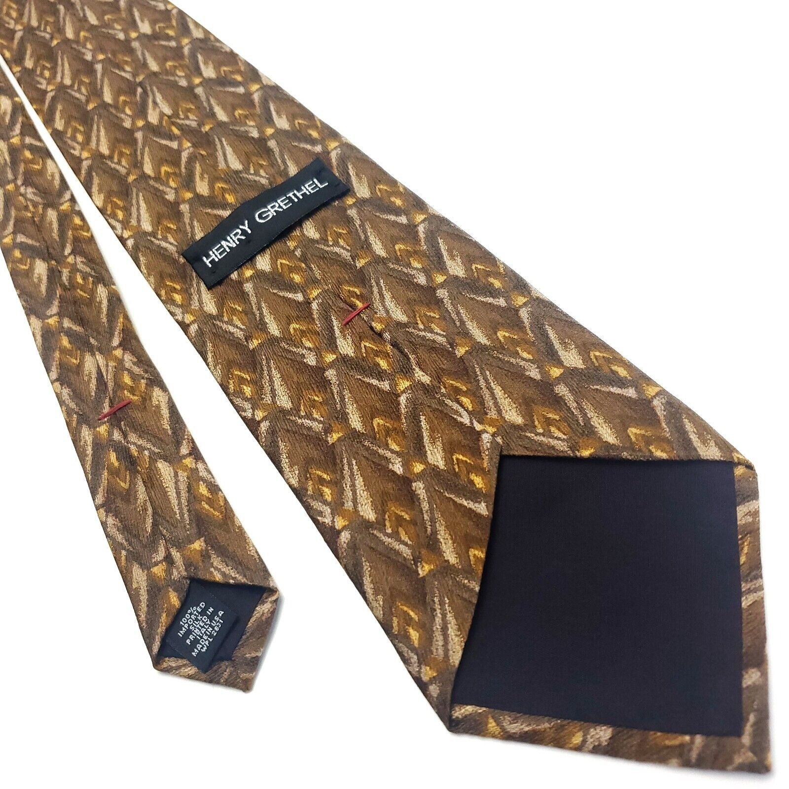 Henry Grethel Henry Grethel Bronze Brown Silk Tie Woven Geometric Wide Size ONE SIZE - 3 Thumbnail