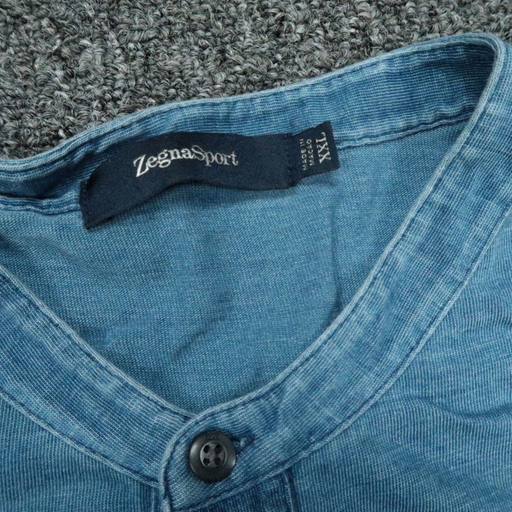 Ermenegildo Zegna Zegna Sport Shirt Mens 2XL Blue Long Sleeve Henley Pocket Tee Cristo Indigo Luxury Casual Shirt Mens 2XL Blue Henley Pocket T-Shirt Size US XXL / EU 58 / 5 - 3 Thumbnail