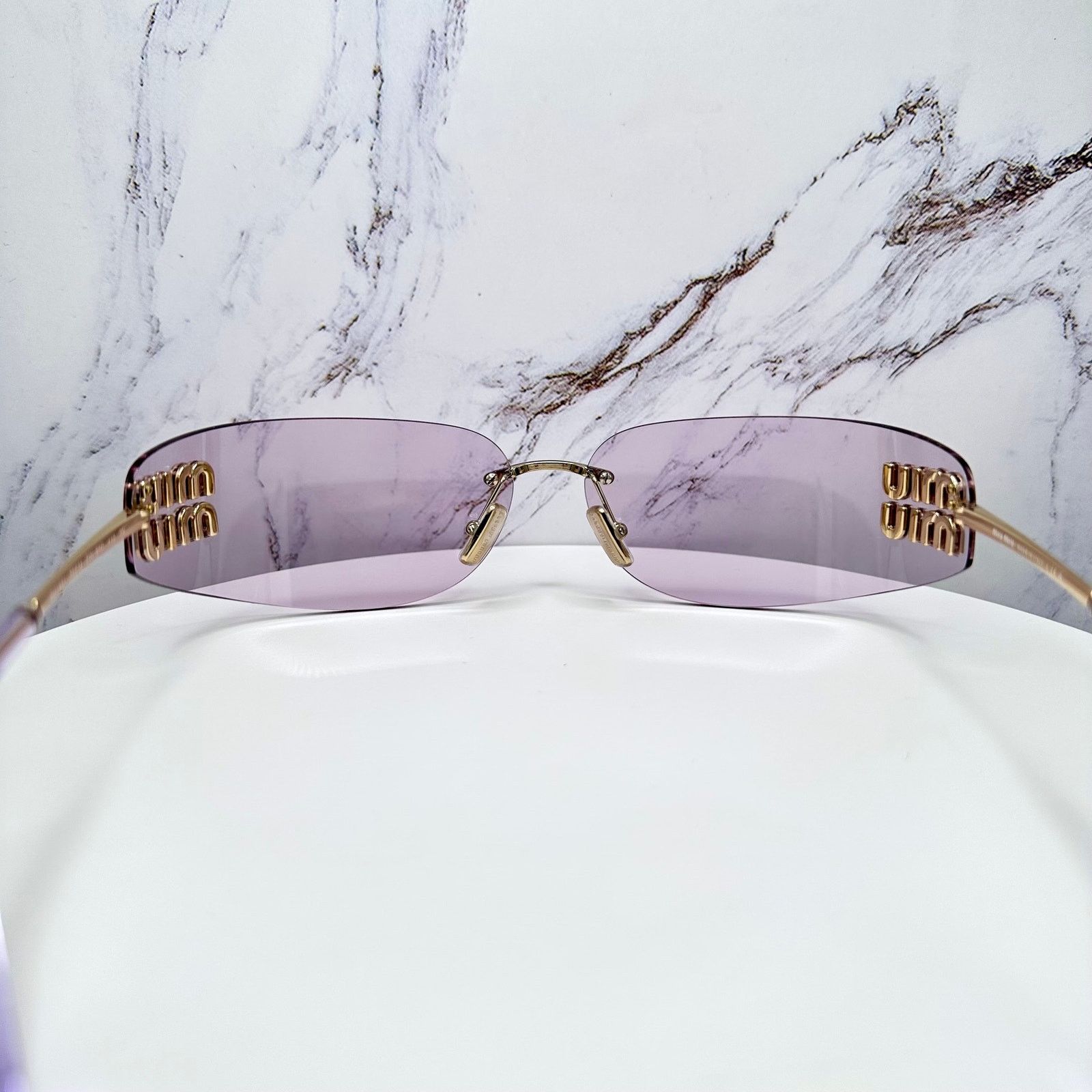 New MIU MIU Sunglasses Gold Pink Wrap AUTHENTIC Runway 2025