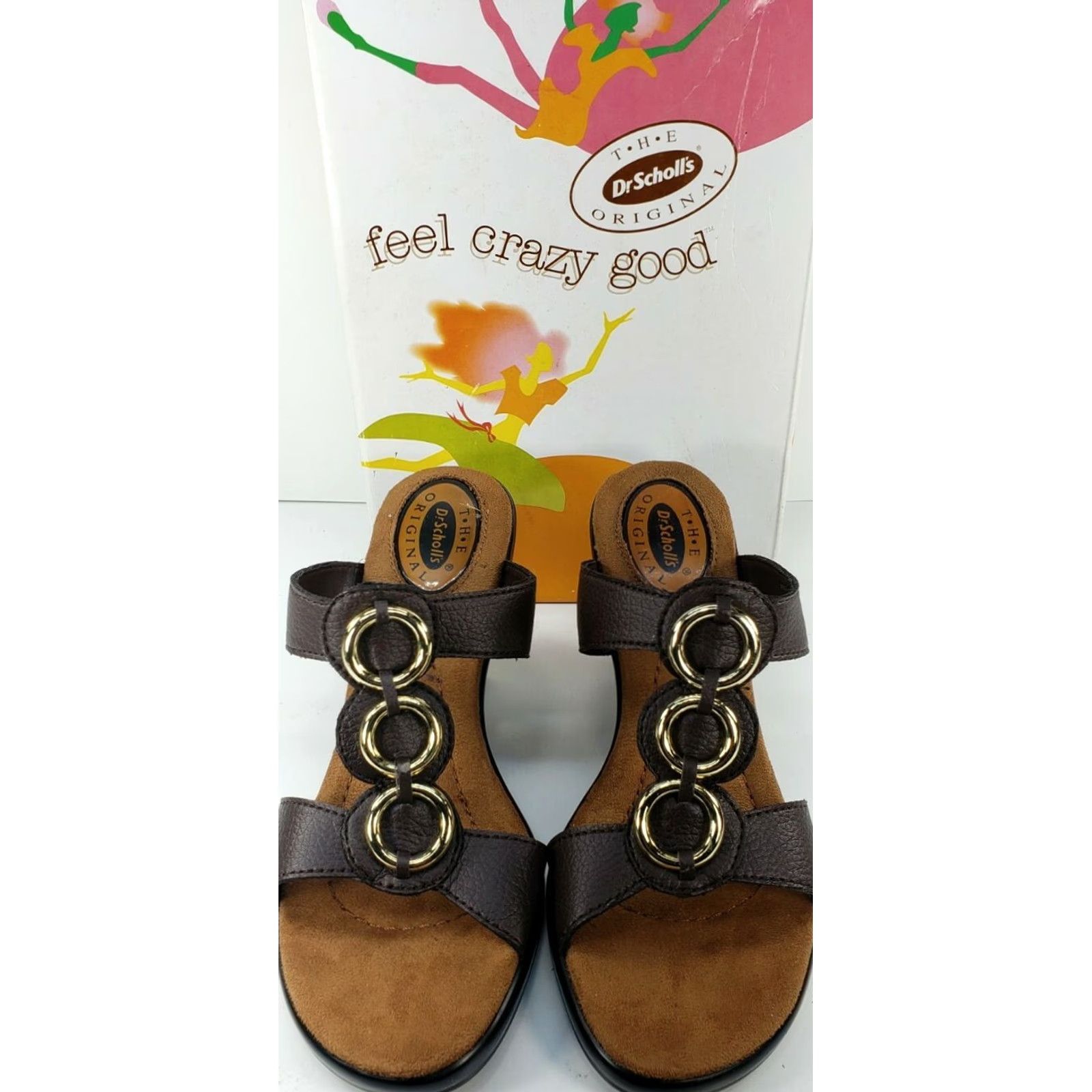 Vintage VINTAGE: No Dr Scholl's Avalon Women's 9.5M Wedge Brown Gold Strappy Slide Sandal NIB Women Casual Comfort Summer Spring Fall 9.5M Size US 10 / IT 40 - 7 Thumbnail