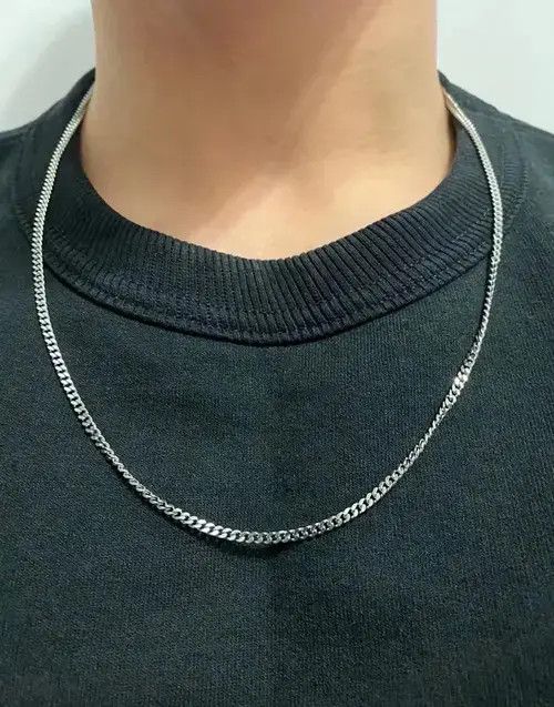 Jewelry Silver color Cuban link chain 3 mm Size ONE SIZE - 2 Thumbnail