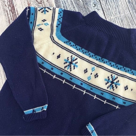 Vintage JCPenney Vintage Fair Isle Blue and White Women's Sweater Size XL / US 12-14 / IT 48-50 - 4 Thumbnail