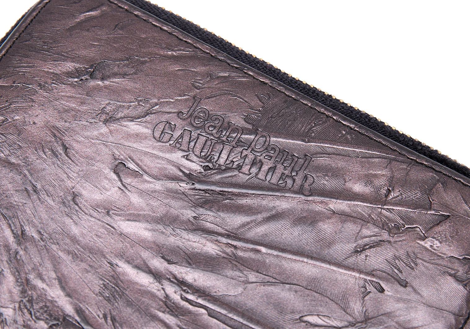 Jean Paul Gaultier Feather Embossed Round Zip Wallet in Brown Size ONE SIZE - 5 Thumbnail