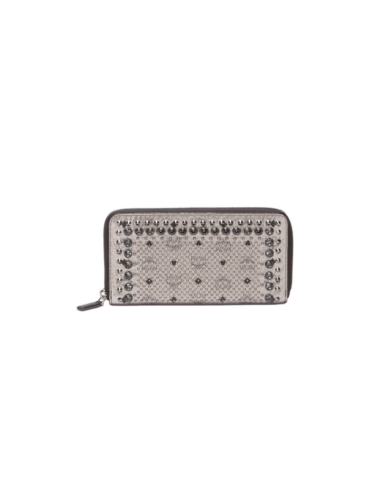 image of MCM Silver Studded Zippy Wallet, Women's