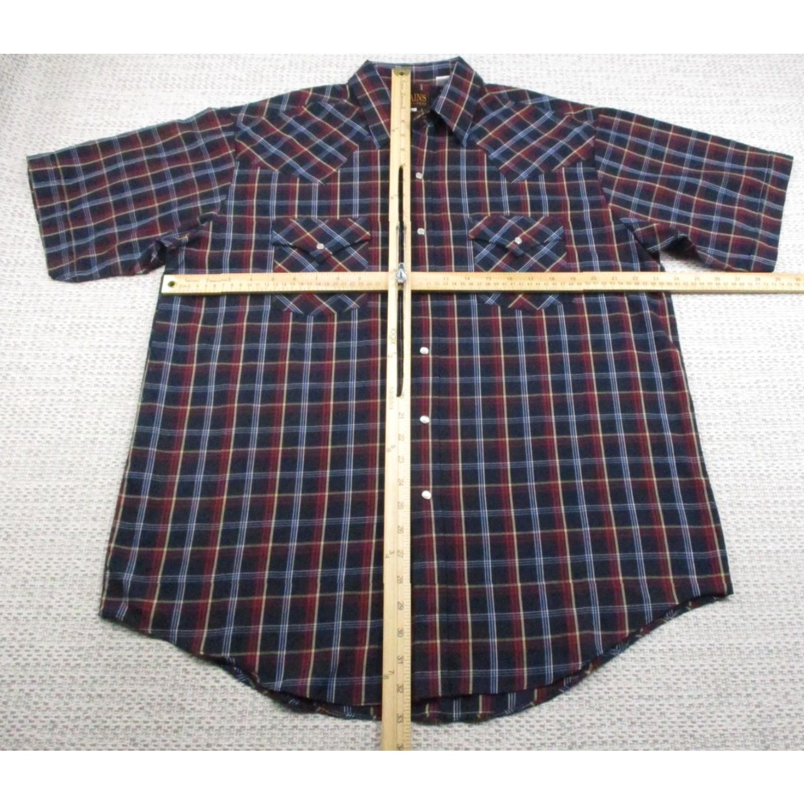 Vintage VINTAGE Plains Western Wear Shirt Mens Large Navy Red Plaid Short Sleeve Pearl Snap Size US L / EU 52-54 / 3 - 7 Thumbnail
