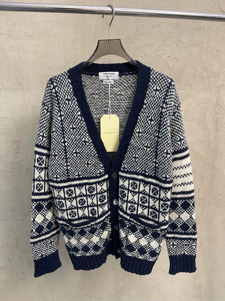 Thom Browne Thom browne Dark blue white retro jacquard four-striped woo Size US L / EU 52-54 / 3 - 1 Thumbnail