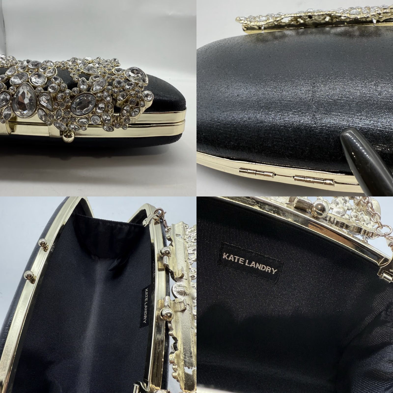 Vintage Kate Landry Black Clutch Evening Bag Rhinestones Crossbody Ladies Size ONE SIZE - 8 Thumbnail
