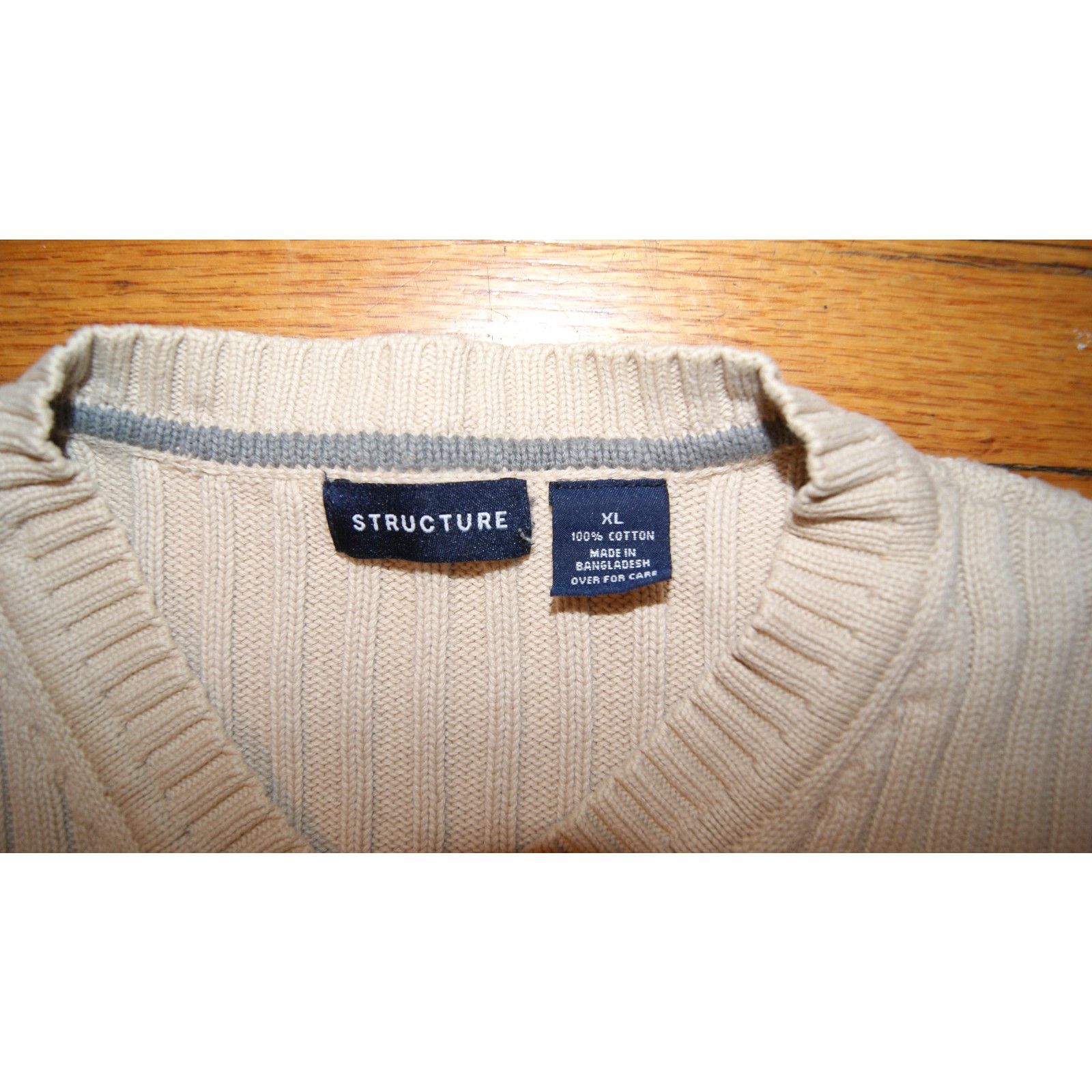 Structure Structure Mens VTG 90 Light Tan Ribbed Knit VNeck Sweater XL Size US XL / EU 56 / 4 - 3 Thumbnail