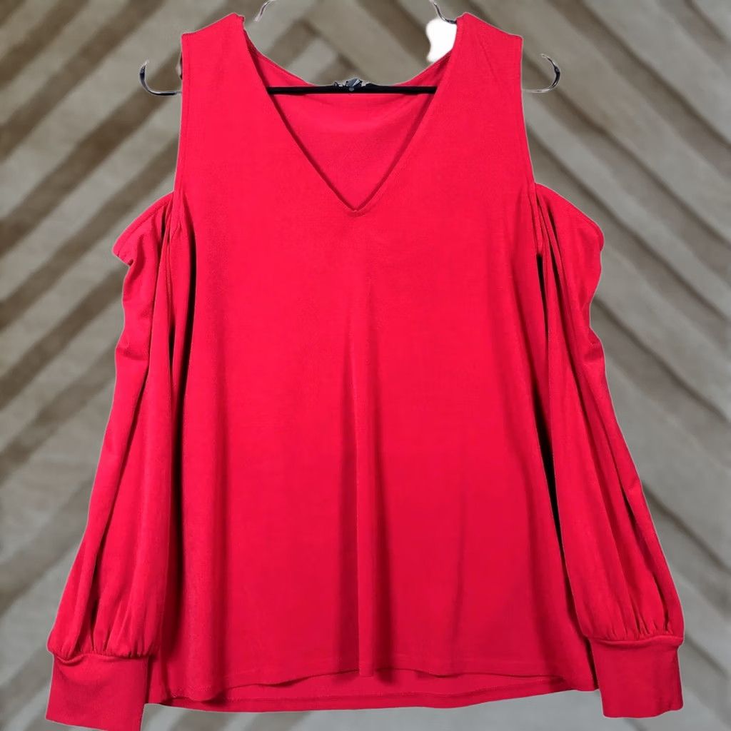 Express Express Blouse Red V-Neck Long Sleeve Cold Shoulder Medium Women Size M / US 6-8 / IT 42-44 - 1 Thumbnail