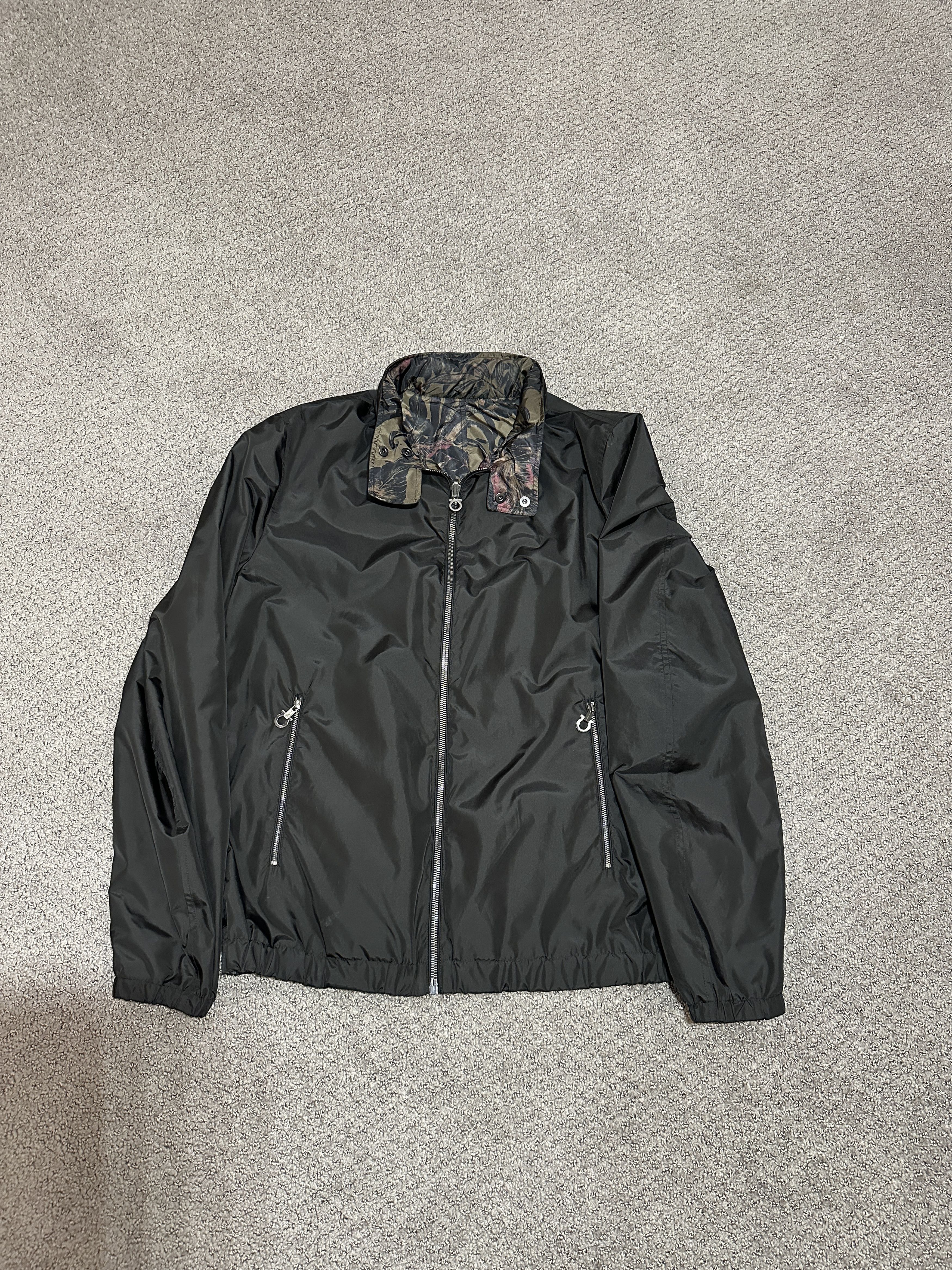 image of Salvatore Ferragamo Men's Reversible Zip Jacket in Black Green (Size Medium)