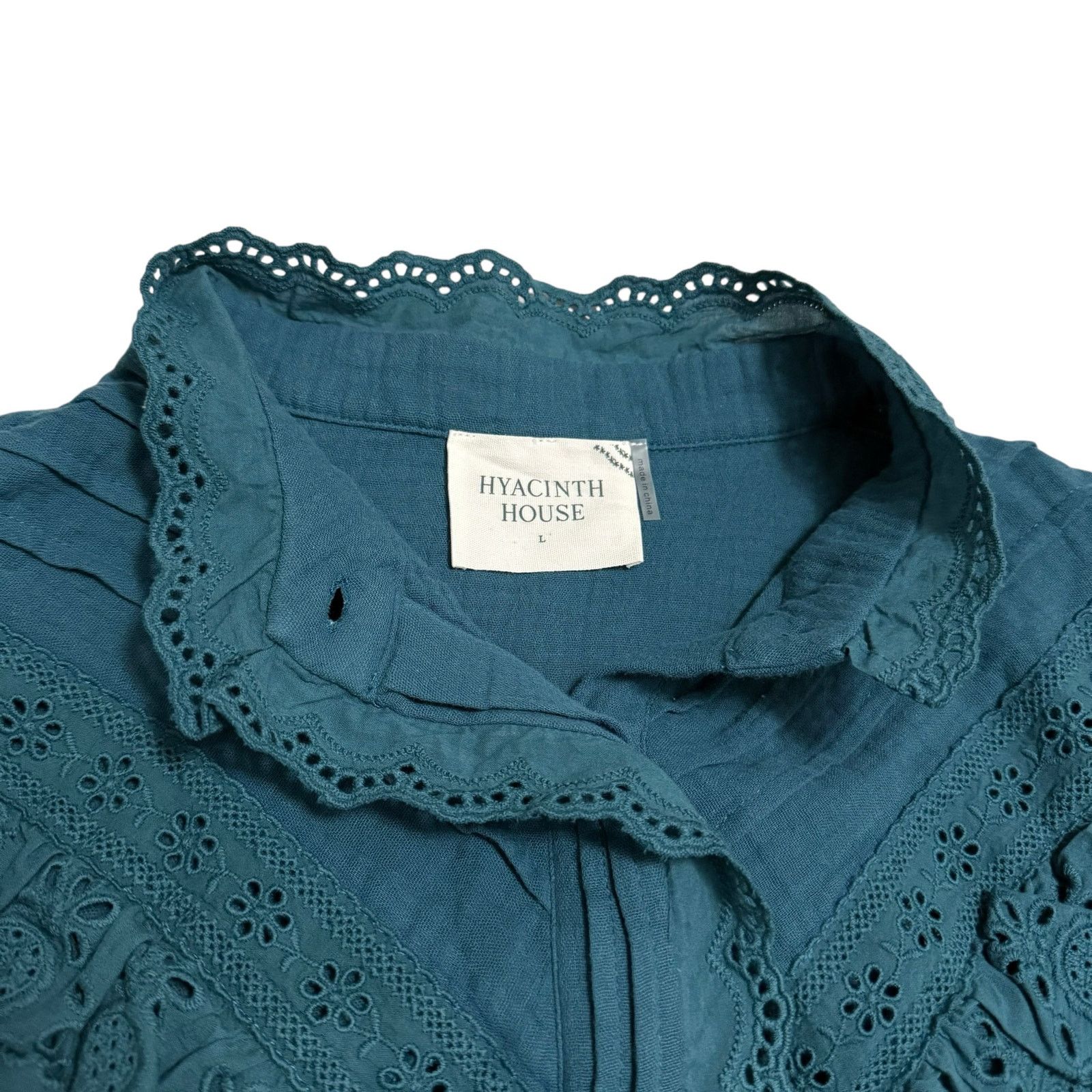 Other NEW Hyacinth House Tuckernuck Teal Eyelet Tatum Blouse Large Size L / US 10 / IT 46 - 4 Thumbnail