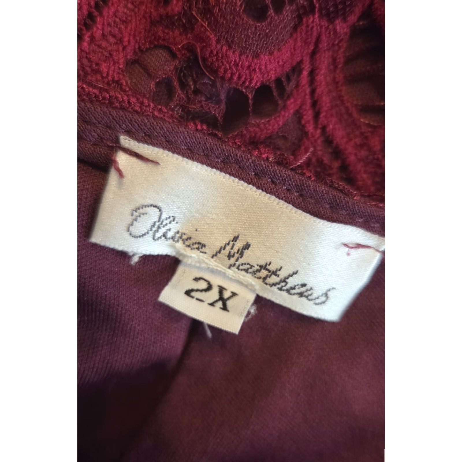 Vintage Olivia Mathews Burgundy Lace Lined Cocktail Dress A-Line Plus 2XL Boho Gothic Knee Length Women Size XXL / US 16-18 / IT 52-54 - 3 Thumbnail