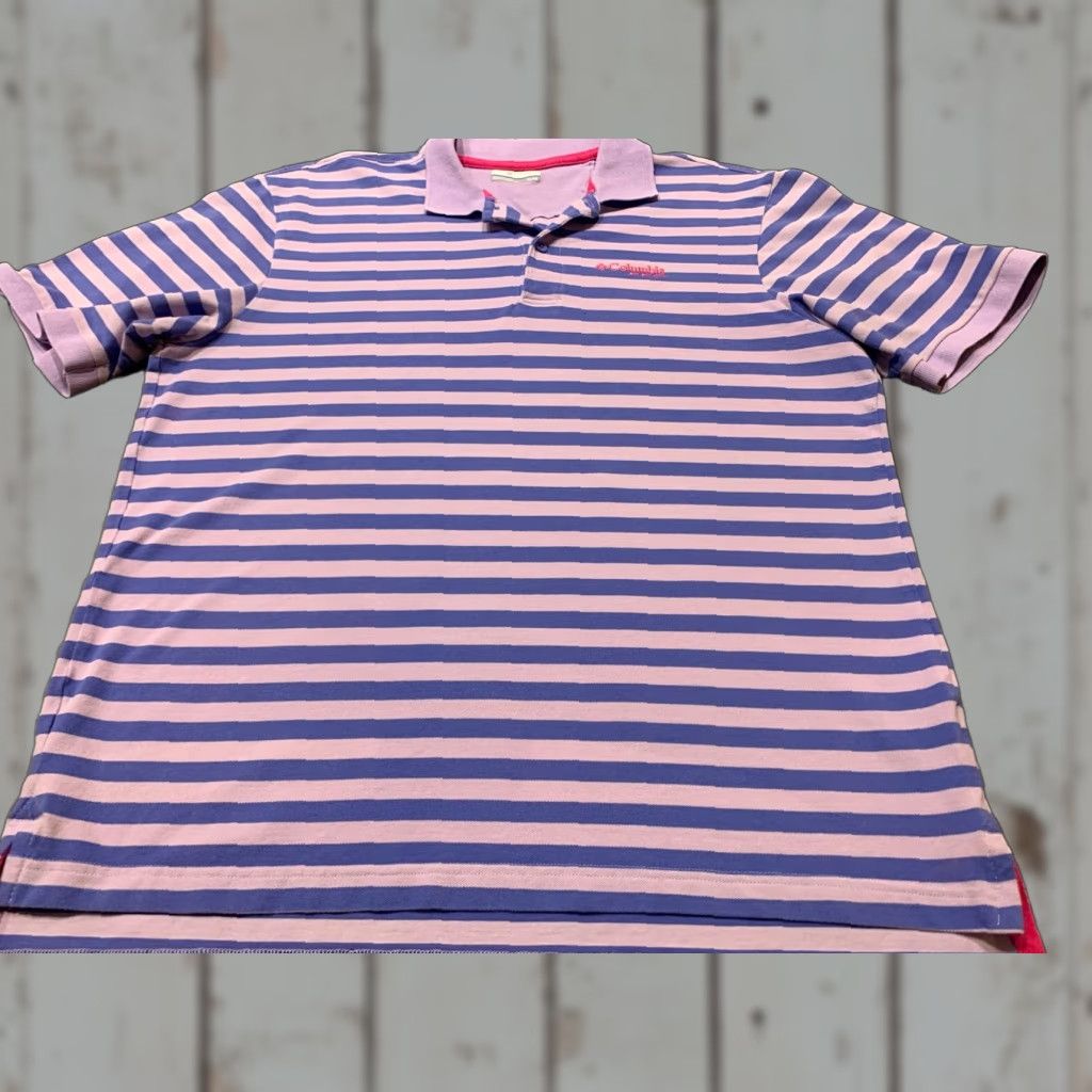 Vintage Columbia PFG Fishing Polo Shirt Mens XL Lavender Blue Striped Short Sleeve Cotton Blend Size US XL / EU 56 / 4 - 1 Thumbnail