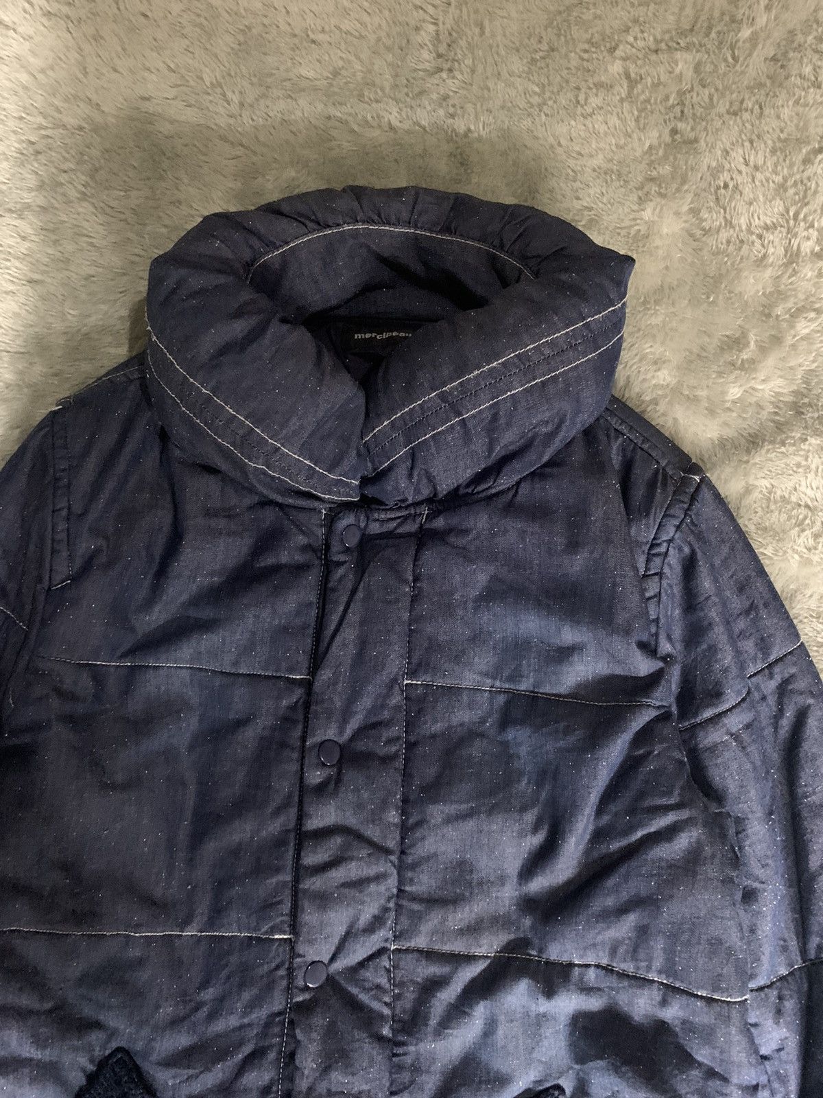 Mercibeaucoup Pillow neck indigo dye puffer denim jacket
