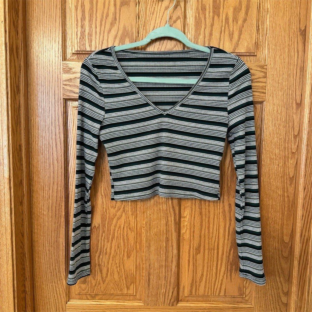 Shein SHEIN Crop Top Womens Size M Green White Black Striped Ribb Size M / US 6-8 / IT 42-44 - 1 Thumbnail