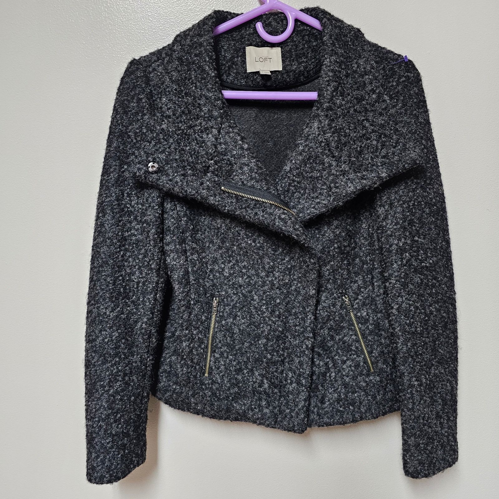 Loft Womens Loft Wool Blend Moto Jacket Black/Gray Size 6 Size M / US 6-8 / IT 42-44 - 2 Thumbnail