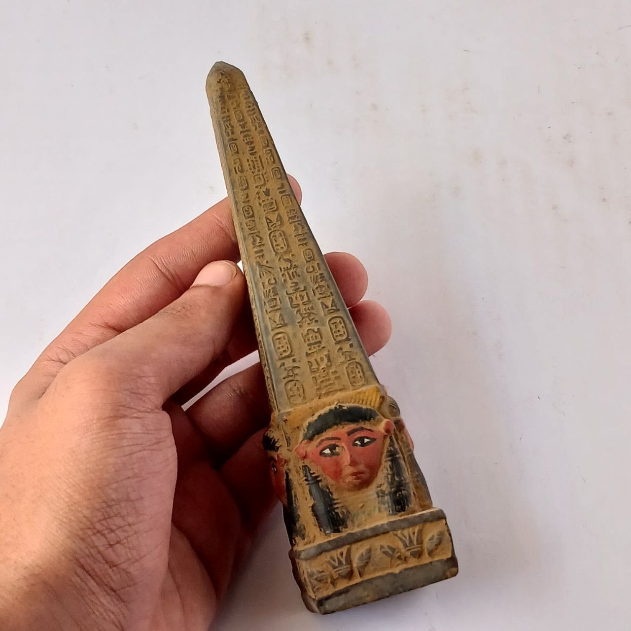 Handmade Egyptian Obelisk Statue Hieroglyphs & Hathor Face Size ONE SIZE - 1 Thumbnail