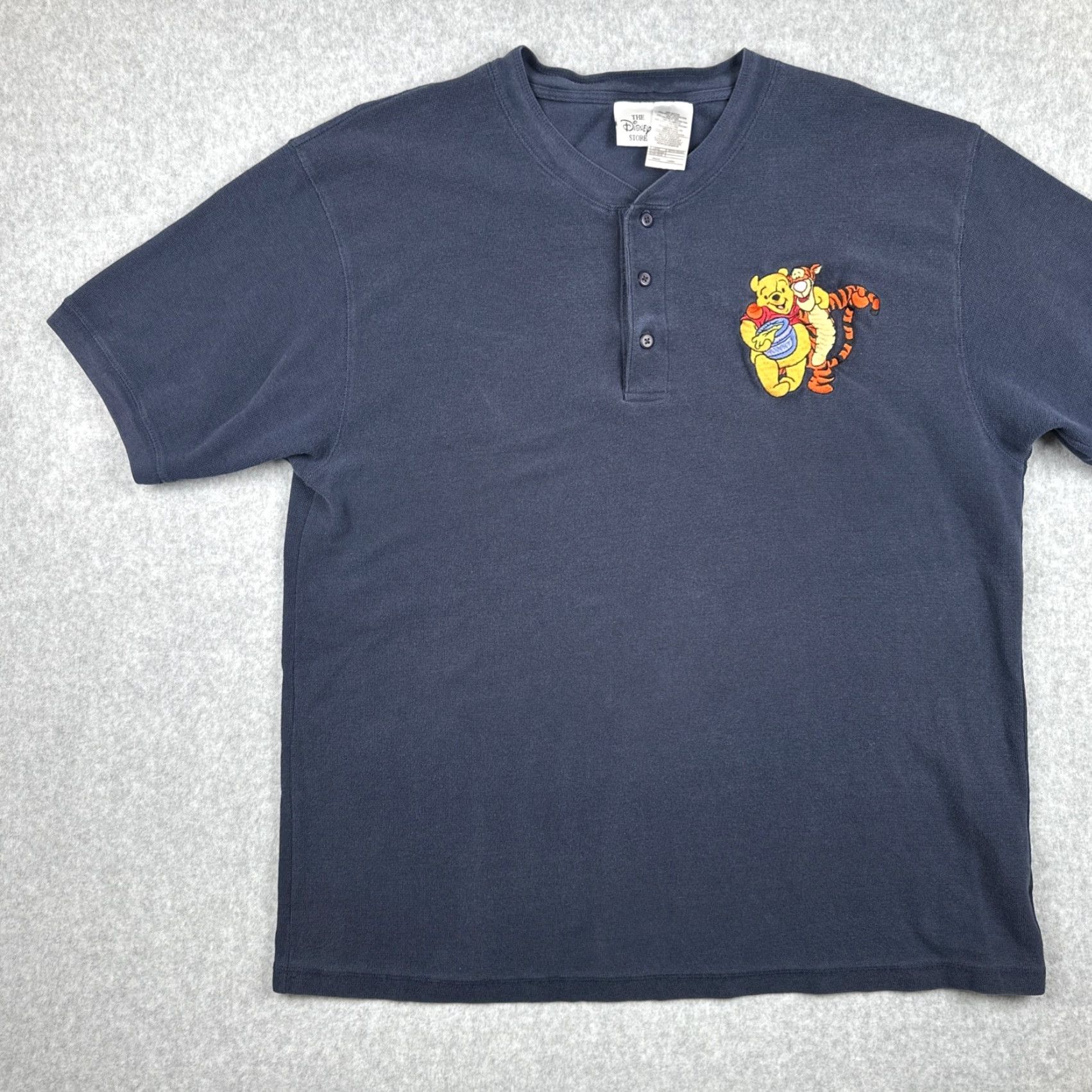 Disney VINTAGE Disney The Disney Store Men’s XL Blue Henley Shirt Embroidered Pooh & Tigger Size US XL / EU 56 / 4 - 3 Thumbnail