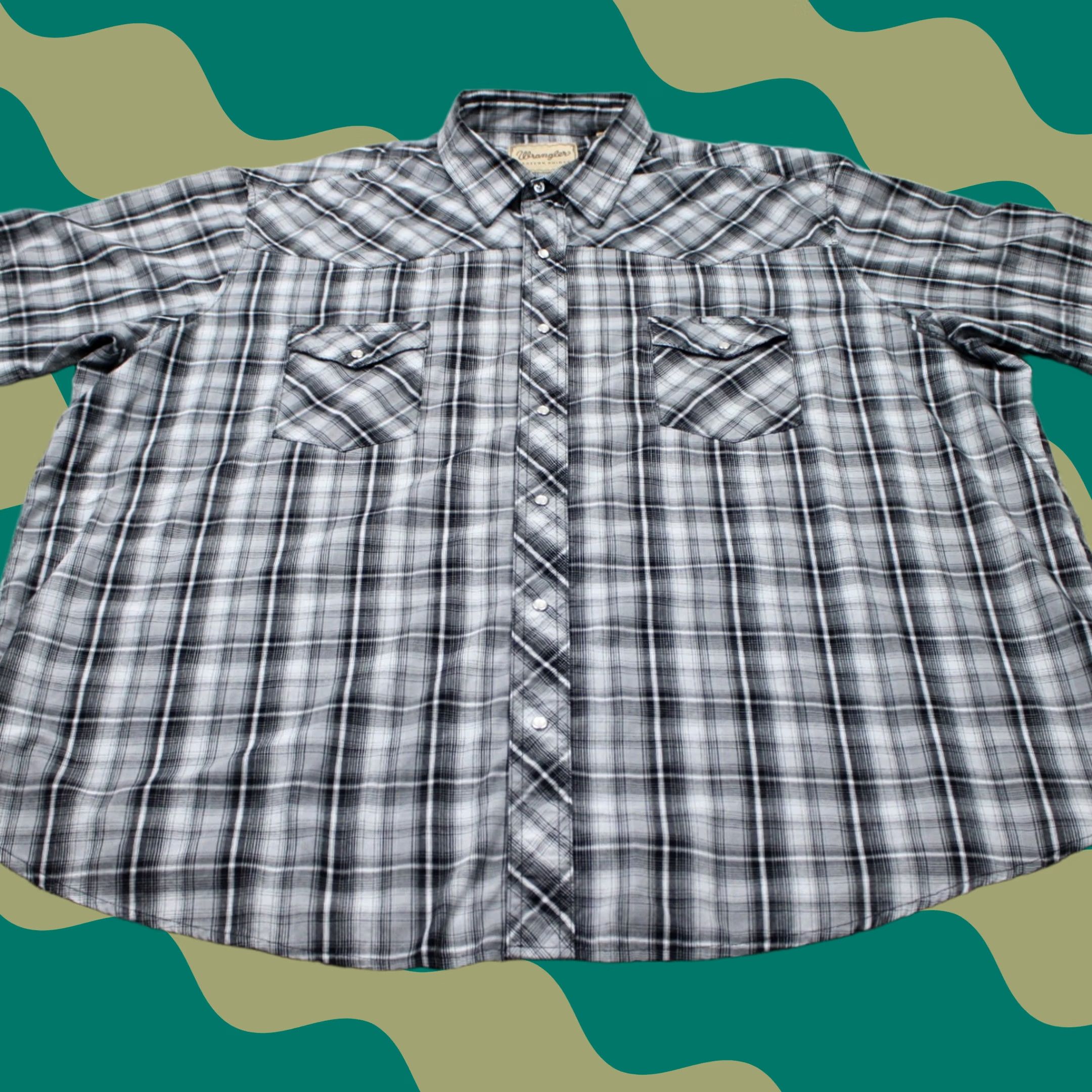 Wrangler Wrangler Shirt Mens 3XL Black/White Plaid Cotton/Poly Western S/S Button-Up, Casual, Workwear, 3XL Mens, Western Theme, Regular Fit, Knit Fabric Size US XXL / EU 58 / 5 - 1 Thumbnail