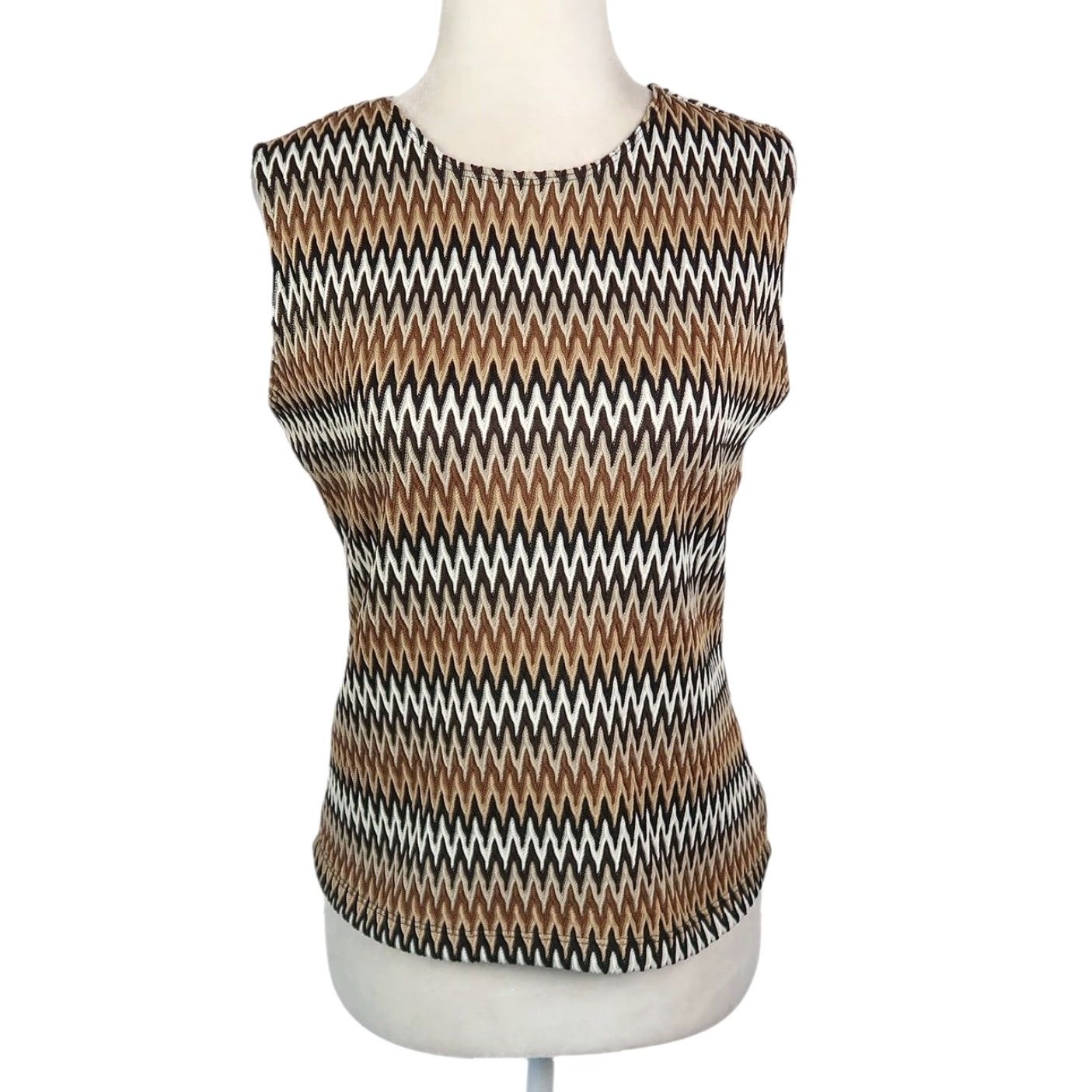 Vintage VINTAGE Apostrophe Brown Zig Zag Chevron Stripe Tank Top M Women Sleeveless 90s Size M / US 6-8 / IT 42-44 - 2 Thumbnail