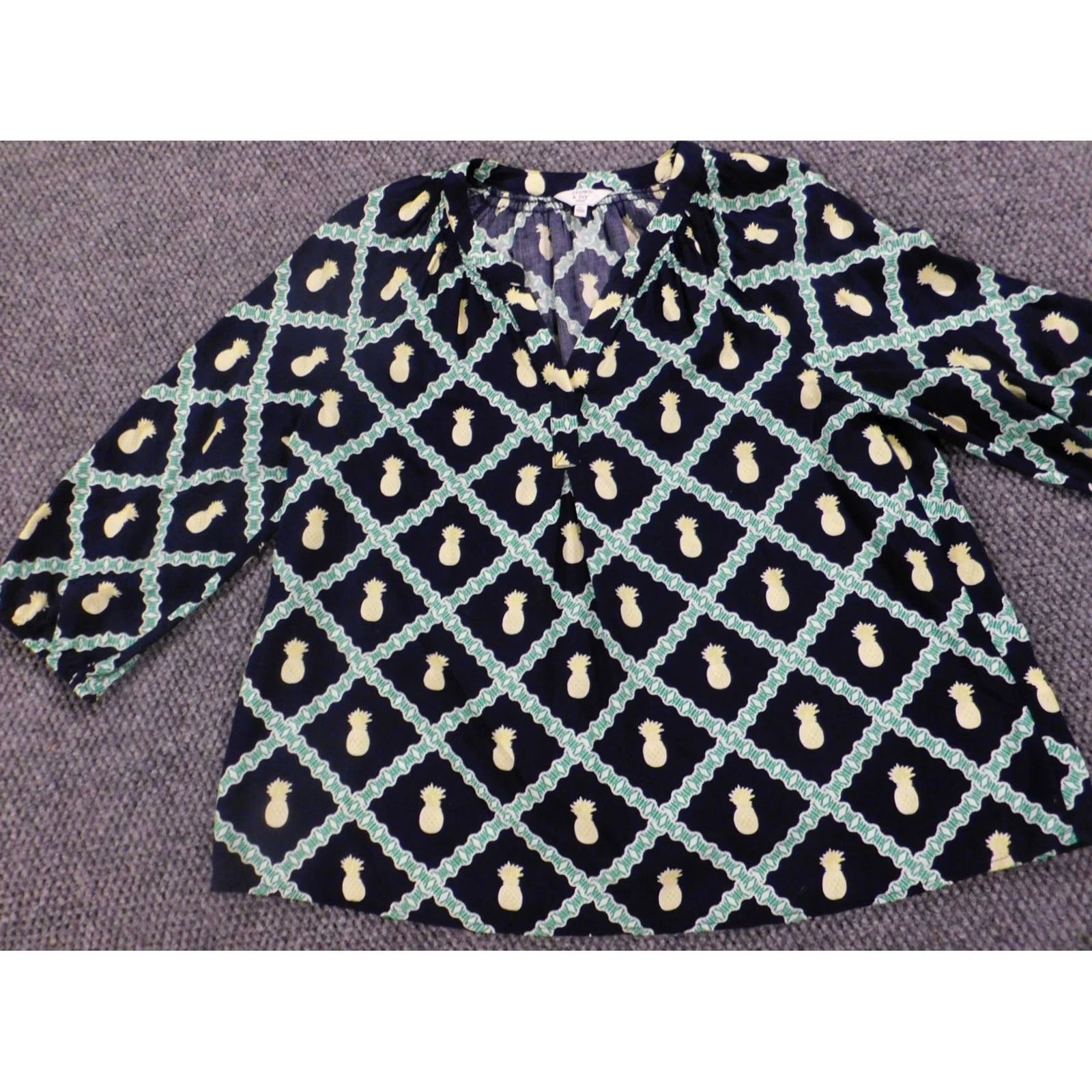 Vintage Crown & Ivy Blouse Women PL Petite Black Floral Crew Neck Pullover Knit Rayon Casual Stretch Size L / US 10 / IT 46 - 3 Thumbnail