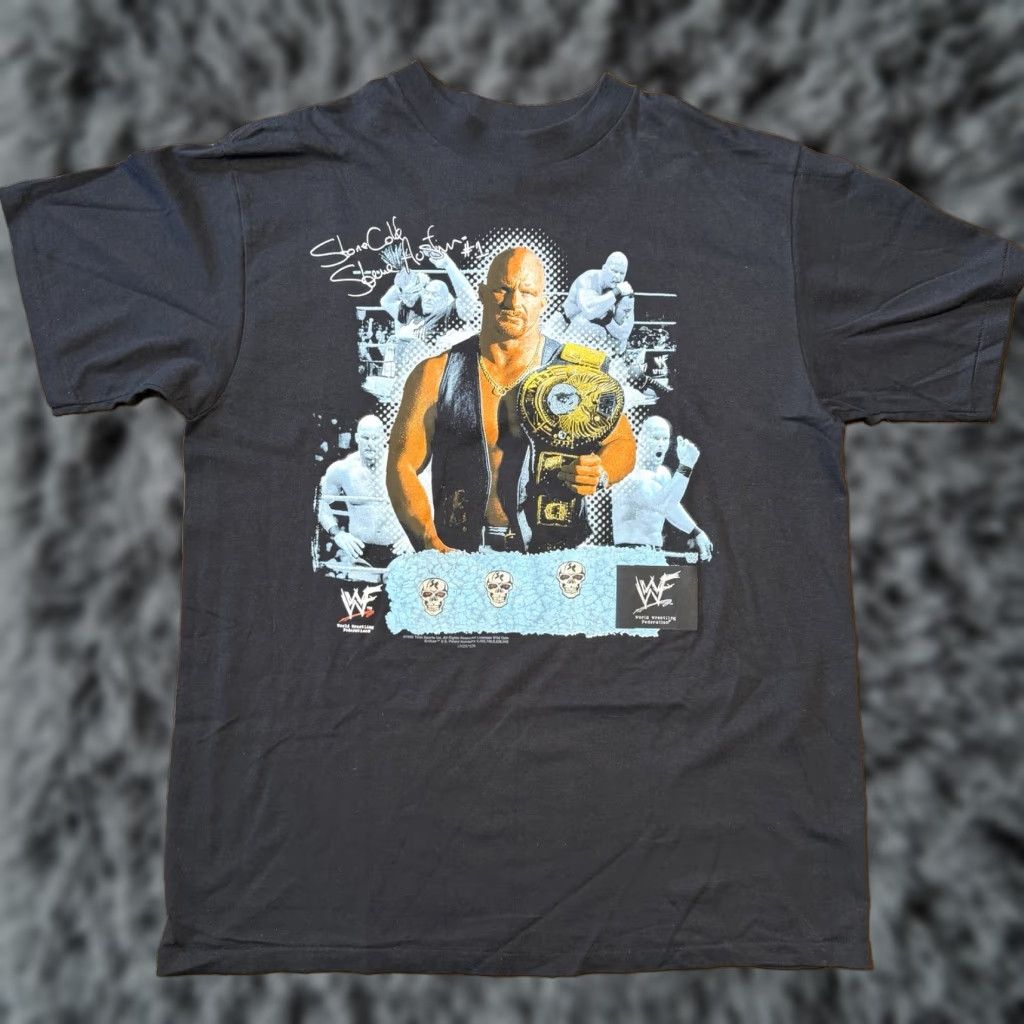 Champion VINTAGE WWF Stone Cold Steve Austin T-Shirt XL Unisex Adults Black Graphic Tee 1998 Attitude Stunner Champion Belt WWE WWF Decade 90s Mens Size US XL / EU 56 / 4 - 1 Thumbnail
