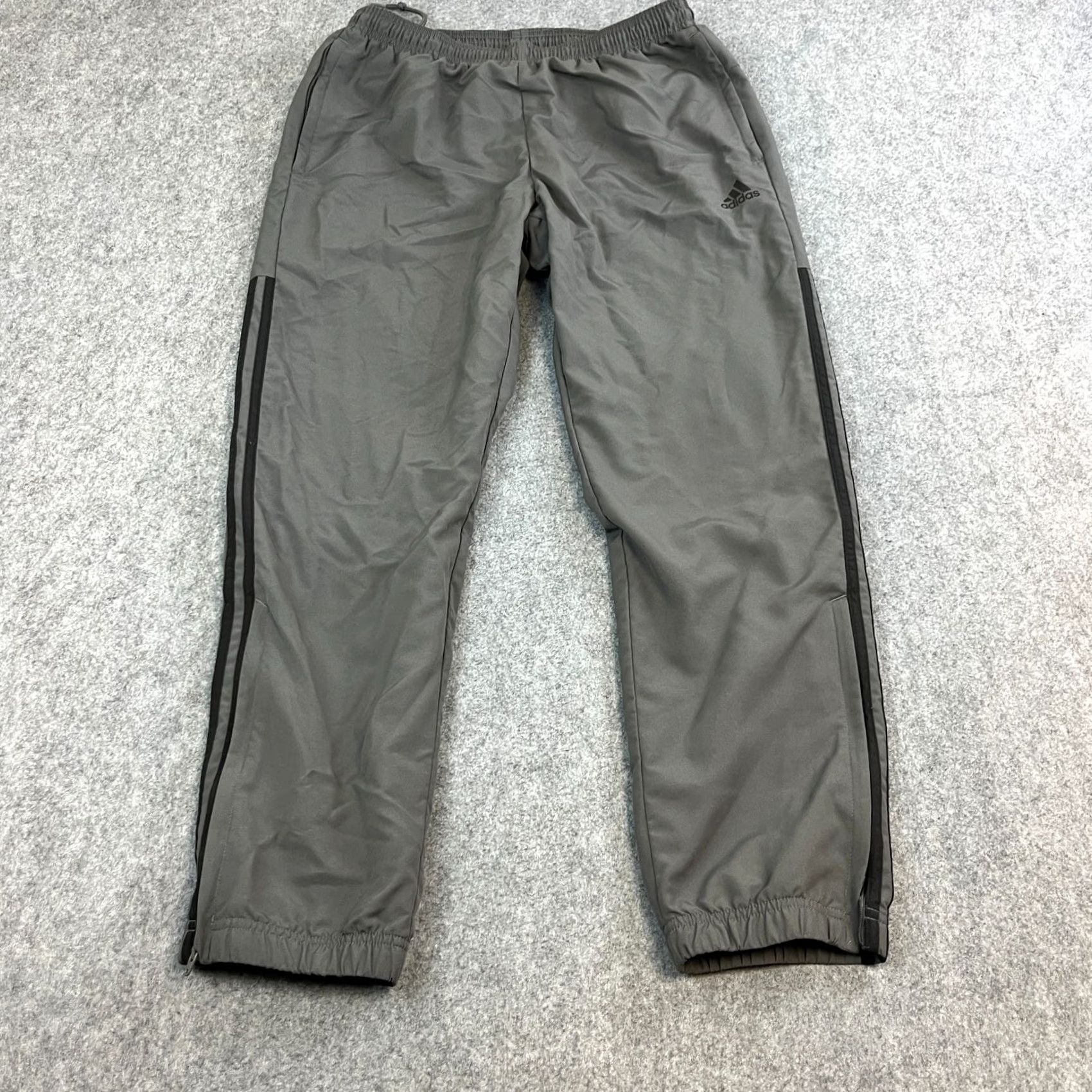 Adidas Adidas Track Pants Mens Large Grey Black Striped Lined Drawstring Trousers Comfortable Pockets Regular Muscles? Size US 33 - 2 Thumbnail