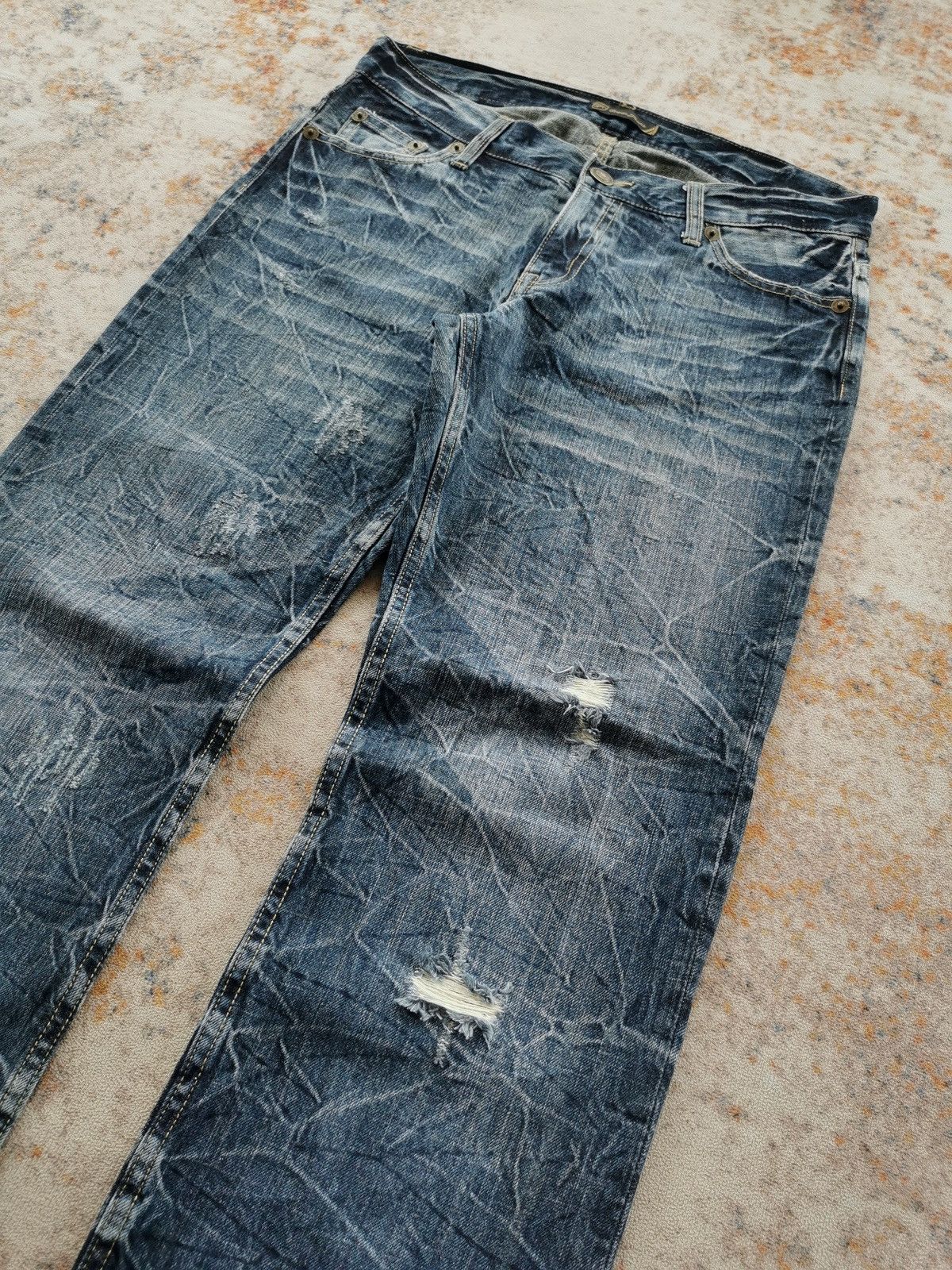 Japanese Brand Whiskers Grandmind Oririn Jeans Distressed Denim Size US 33 - 7 Thumbnail