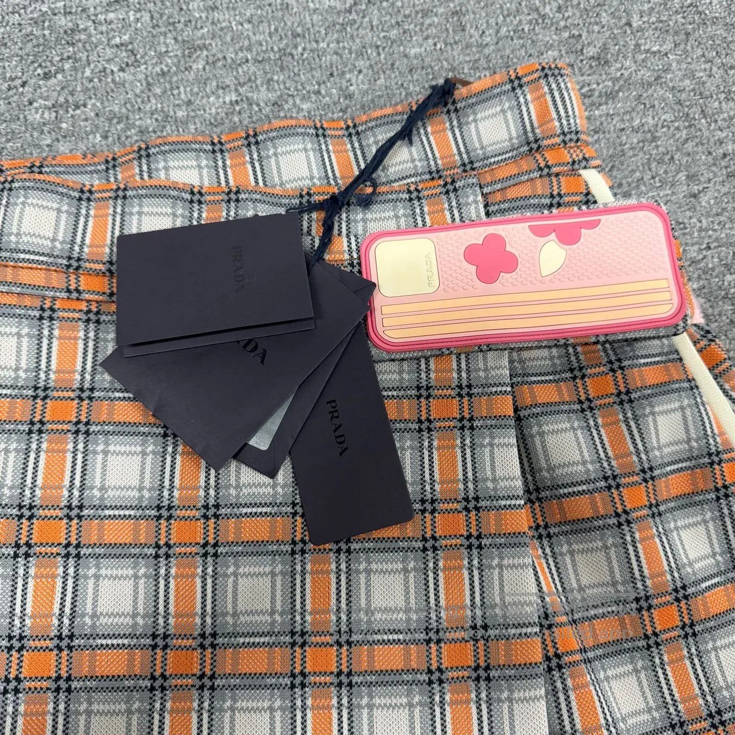 Prada Prada size 42 Orange-gray checkered A-line skirt| Size 31" - 5 Thumbnail