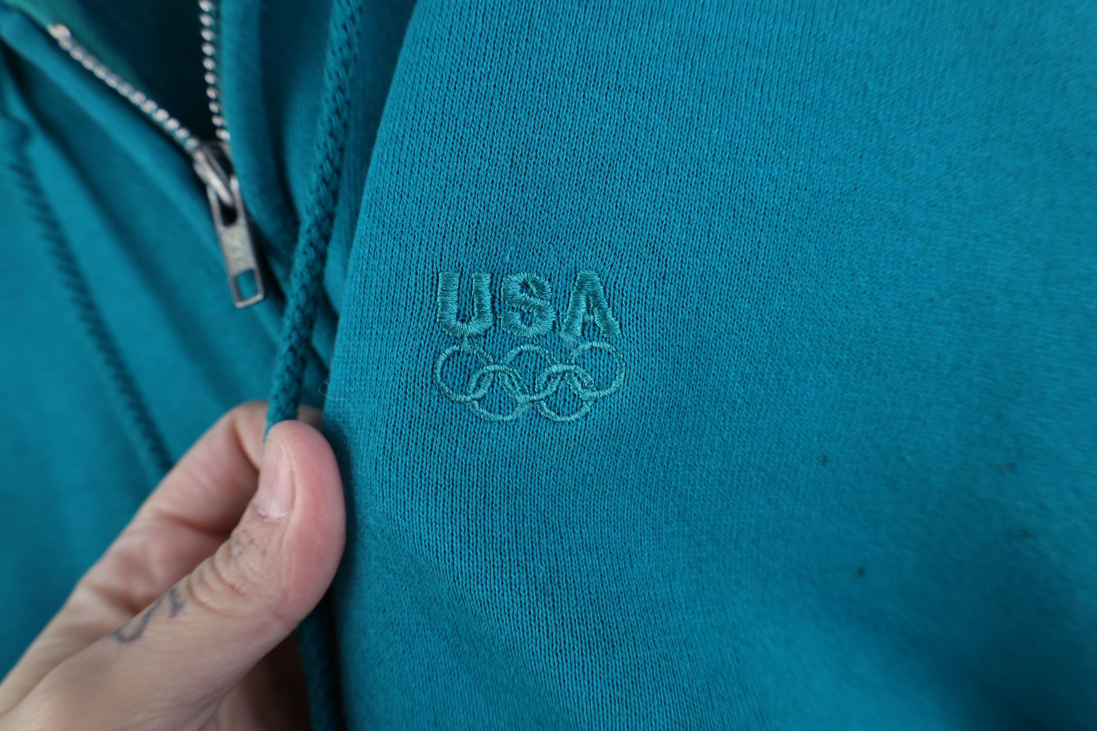Vintage Vintage 90s USA Olympics Blank Full Zip Hoodie Teal USA Size US M / EU 48-50 / 2 - 5 Thumbnail