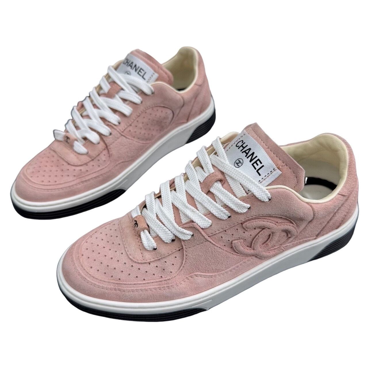 Chanel Chanel Pink Suede CC Logo Sneakers Size 37.5 Size US 6.5 / IT 36.5 - 1 Thumbnail