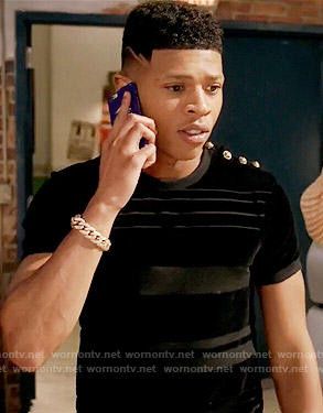 F/W15 Balmain Velvet Black & Navy T shirt Oliver Rousteing