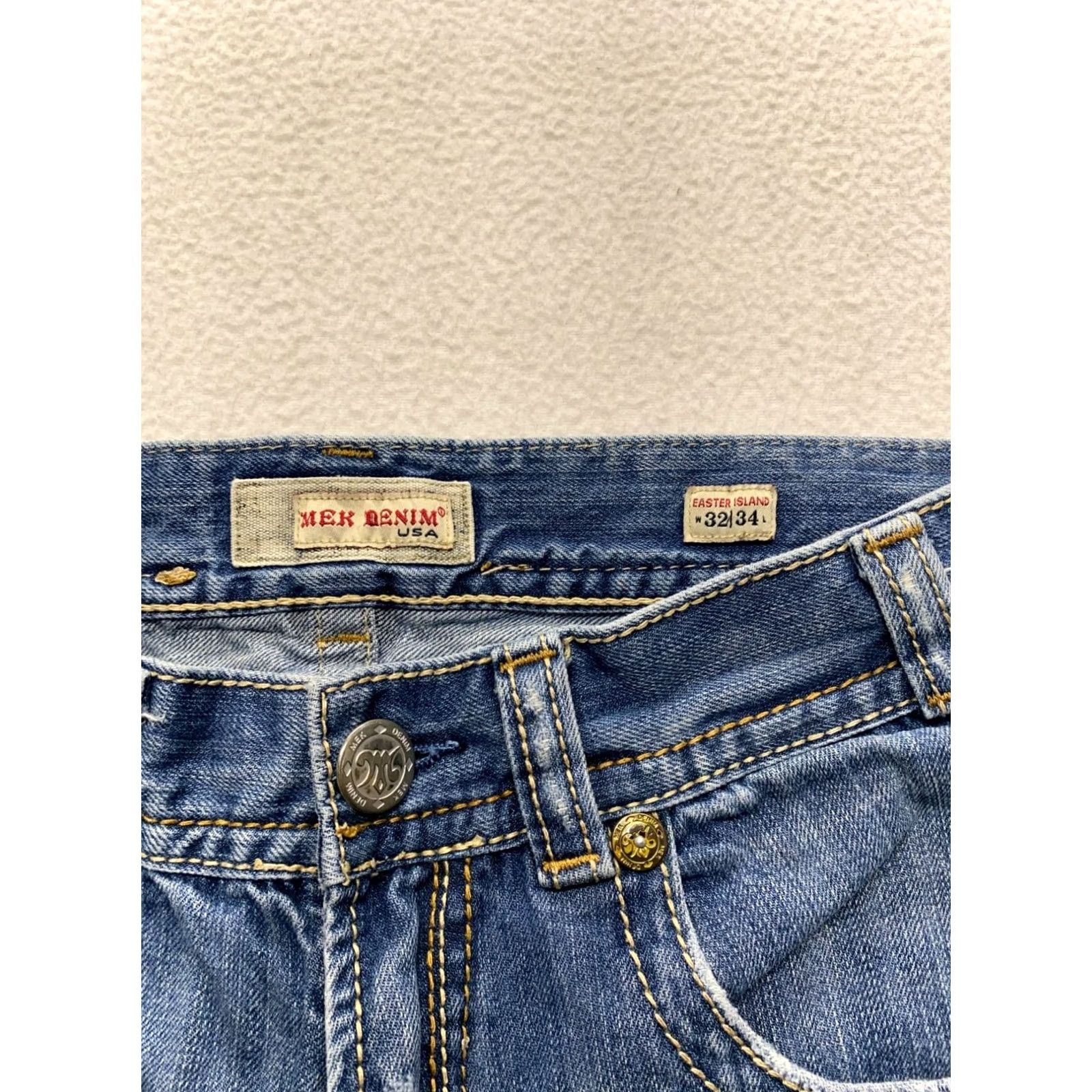 Denime Mens Mec Denim Jeans 32/34 Blue Denim Jeans Straight Distressed Vintage? Size US 32 / EU 48 - 4 Thumbnail