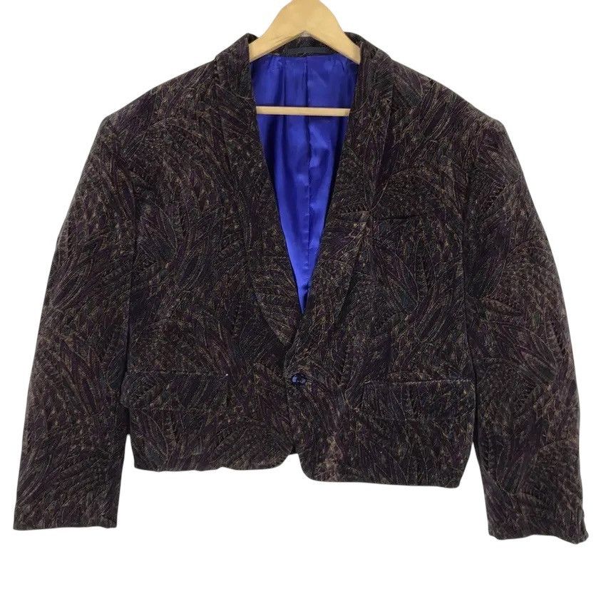 Kansai Yamamoto 🔥90s Kansai Yamamoto Man Art Velvet Cropped Jacket Size US M / EU 48-50 / 2 - 1 Thumbnail