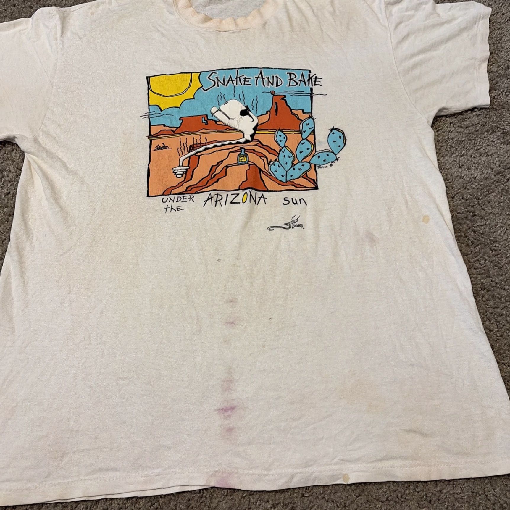 Vintage VINTAGE 90s Snake And Bake Arizona Sun Weed Stoner Drug White T-Shirt XL Mens Regular Stedman Size US XL / EU 56 / 4 - 5 Thumbnail
