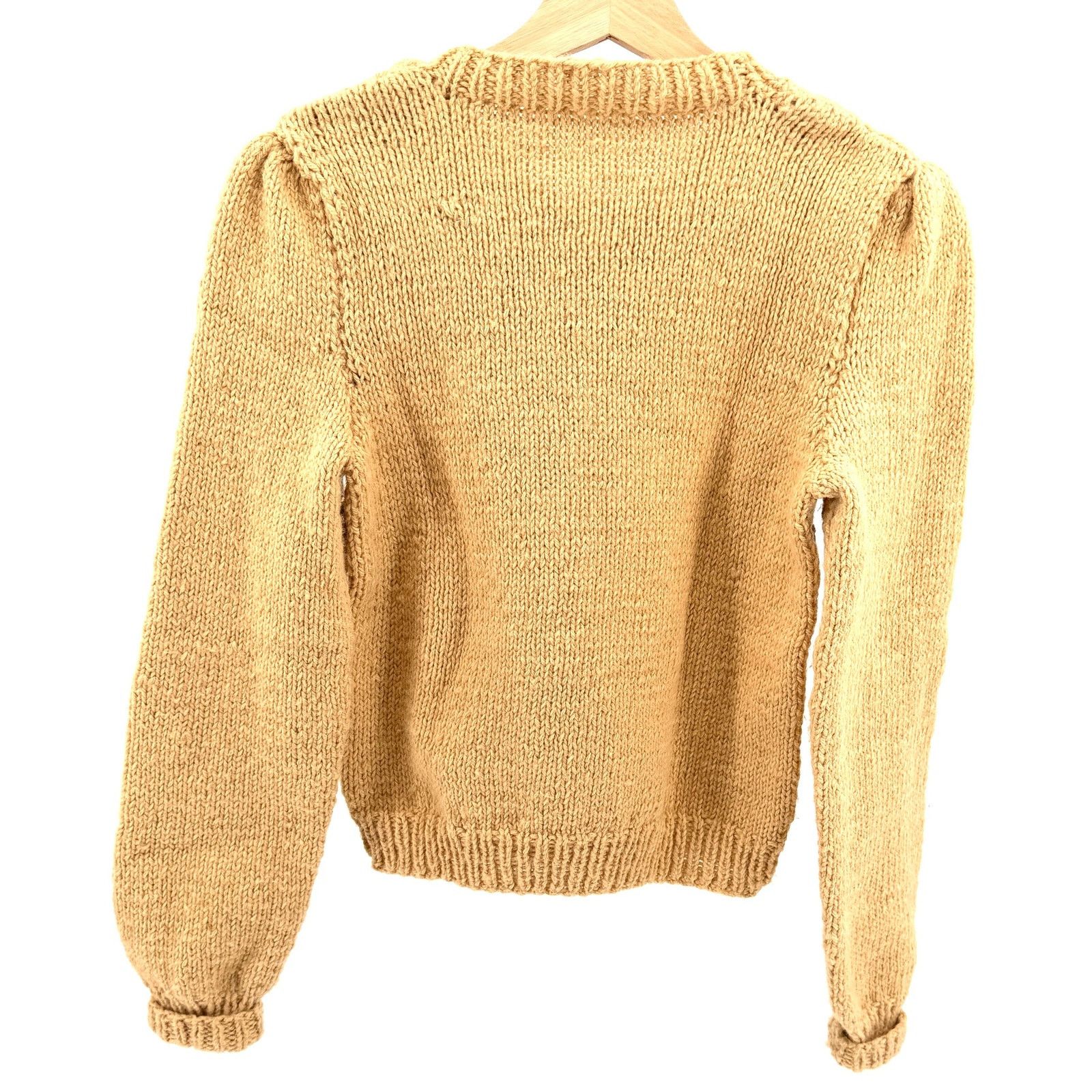 Vintage Handmade 70s Tan Brown Bobble Knit Puff Sleeve Sweater Size XS / US 0-2 / IT 36-38 - 5 Thumbnail
