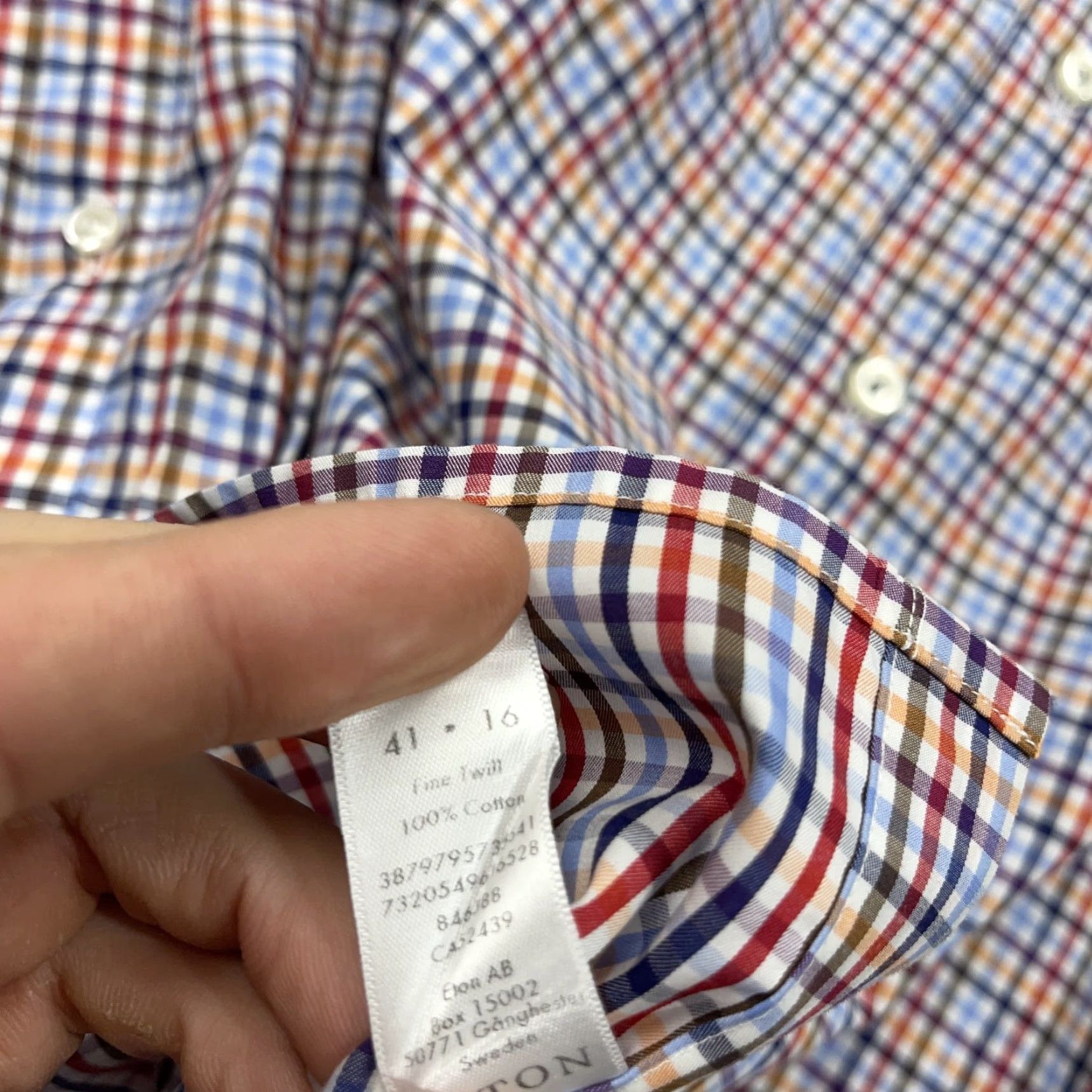 Eton Eton Shirt Mens 16 41 Colorful Check Slim Cotton Button Down Dress Shirt Size 42R - 6 Thumbnail