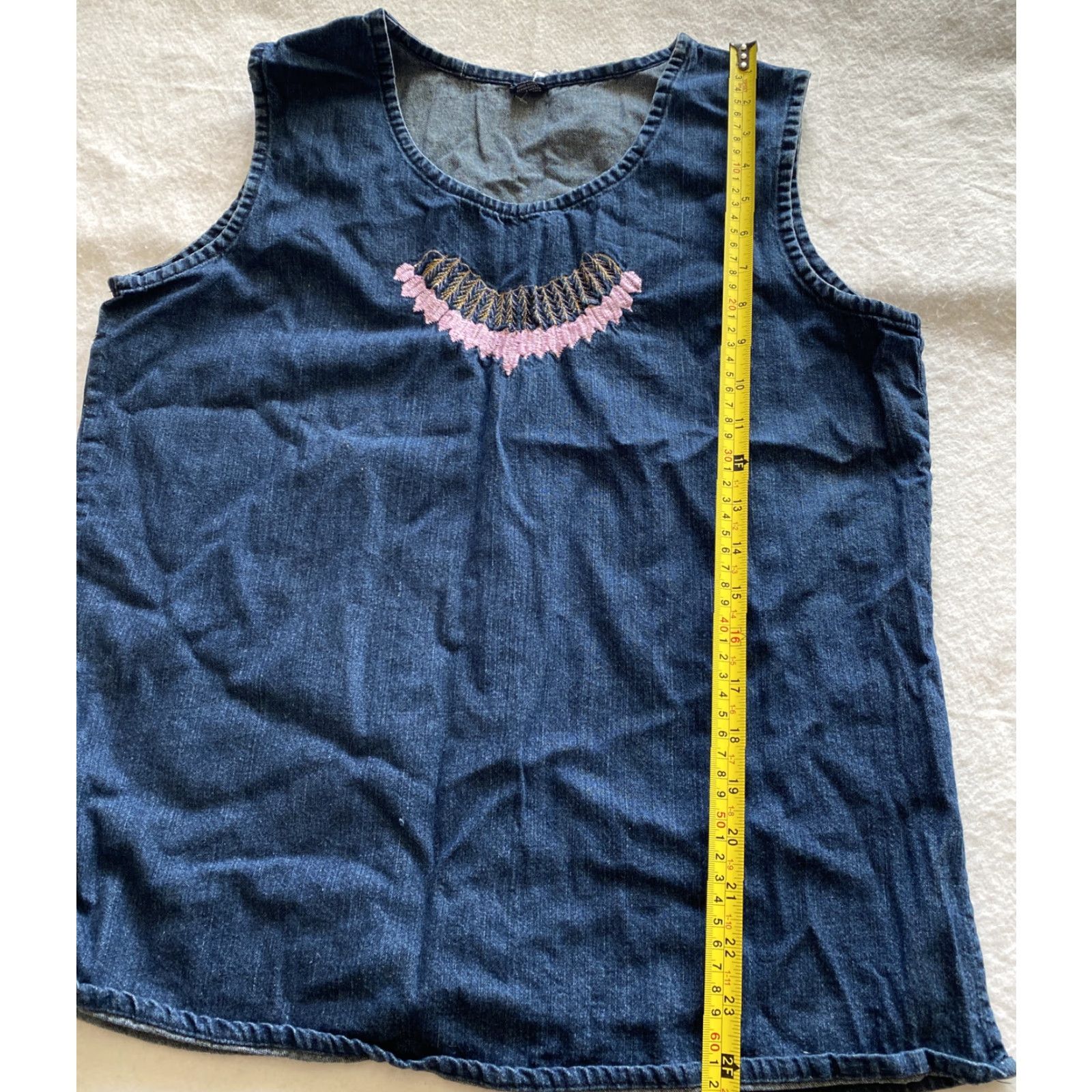 Denime Denim Tank Top Blue Raw Hemline Women's Juniors Size M Cropped Cotton Blend Fringe Tank Top Women M Blue Denim Size M / US 6-8 / IT 42-44 - 4 Thumbnail