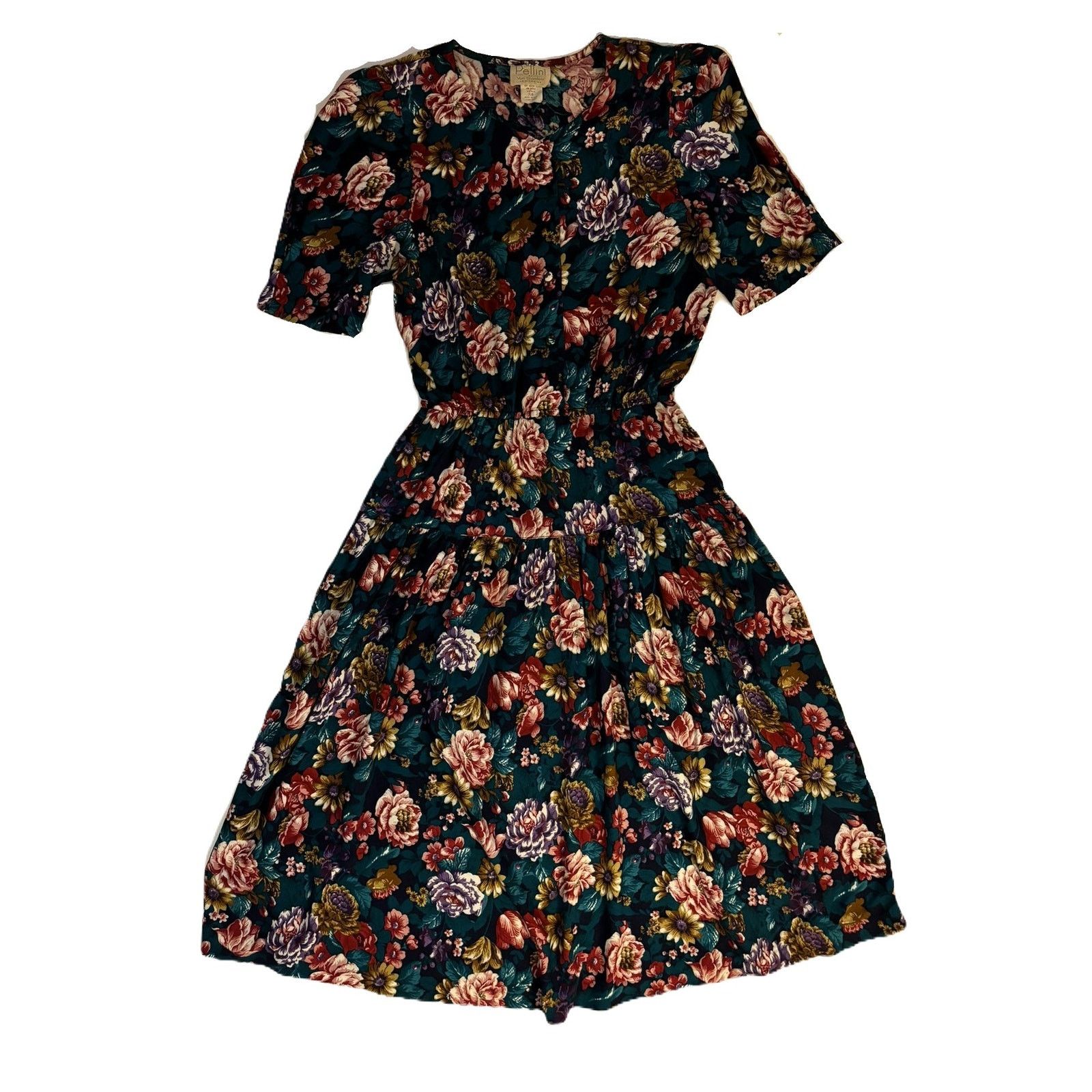 Other Vintage Pellini Floral Midi Dress 7/8 Short Sleeve Size M / US 6-8 / IT 42-44 - 1 Thumbnail